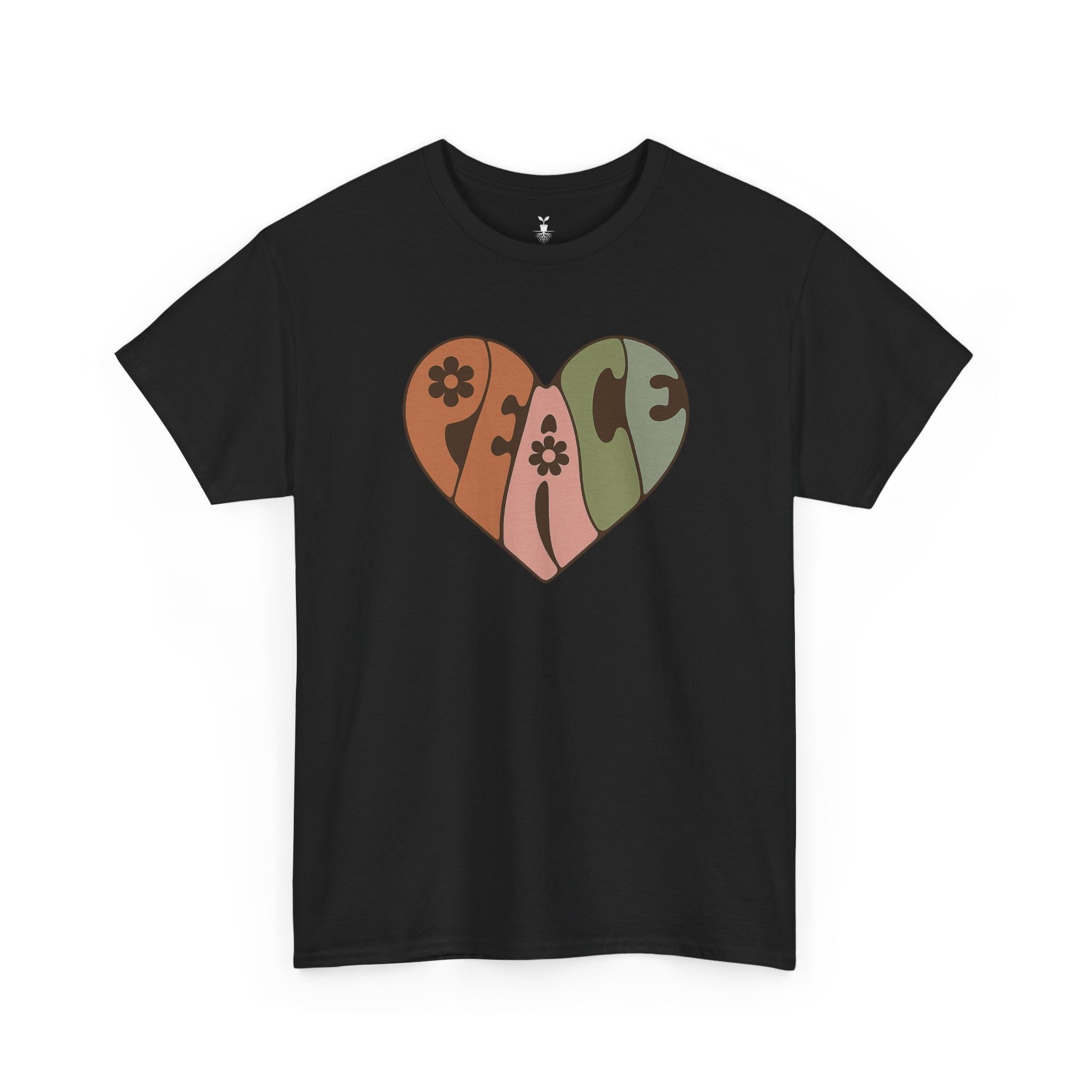 Retro Peace Heart with Earthy Floral  T-Shirt