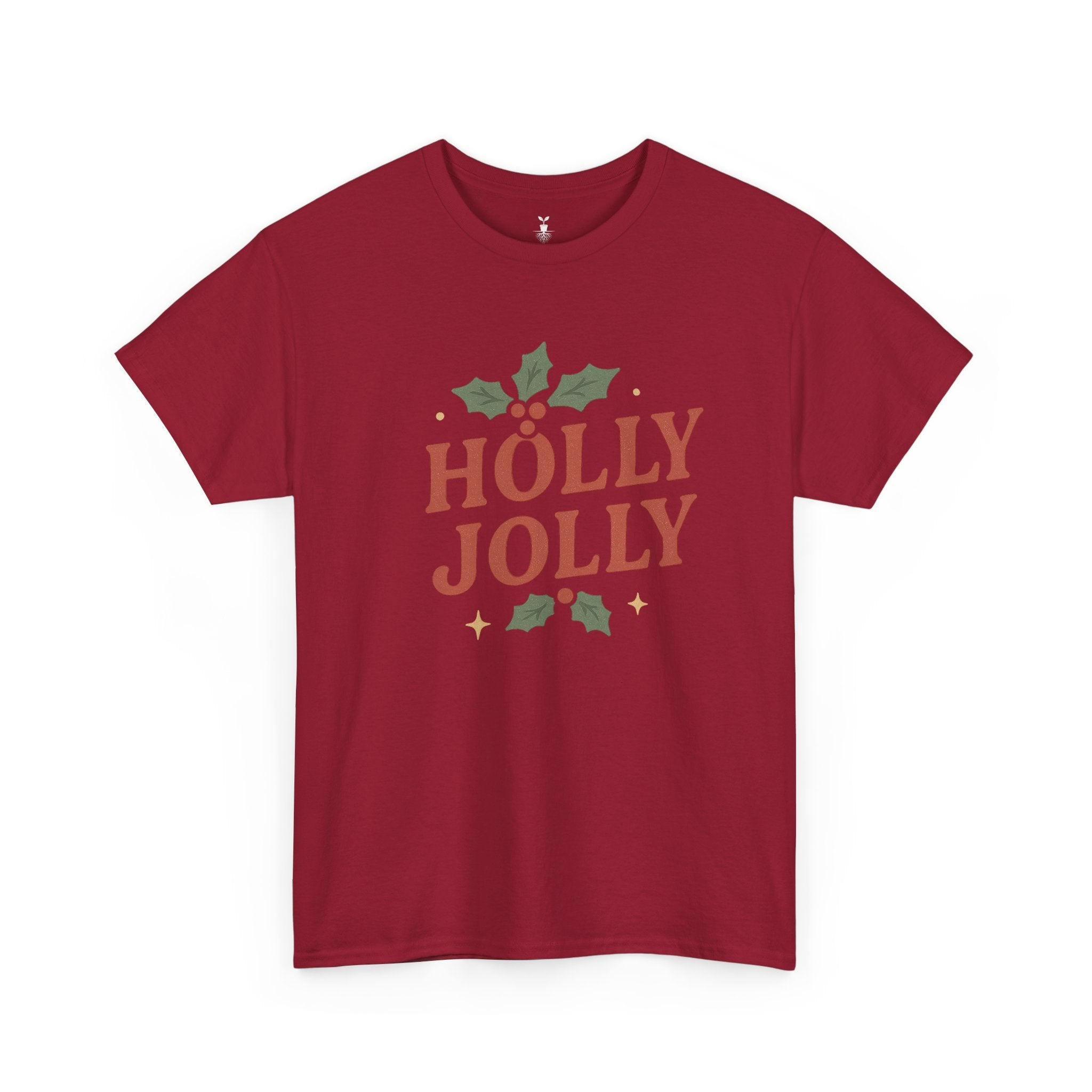 Holly Jolly Christmas with Festive Holly Leaves, Red Berries, and Golden Stars T-shirt