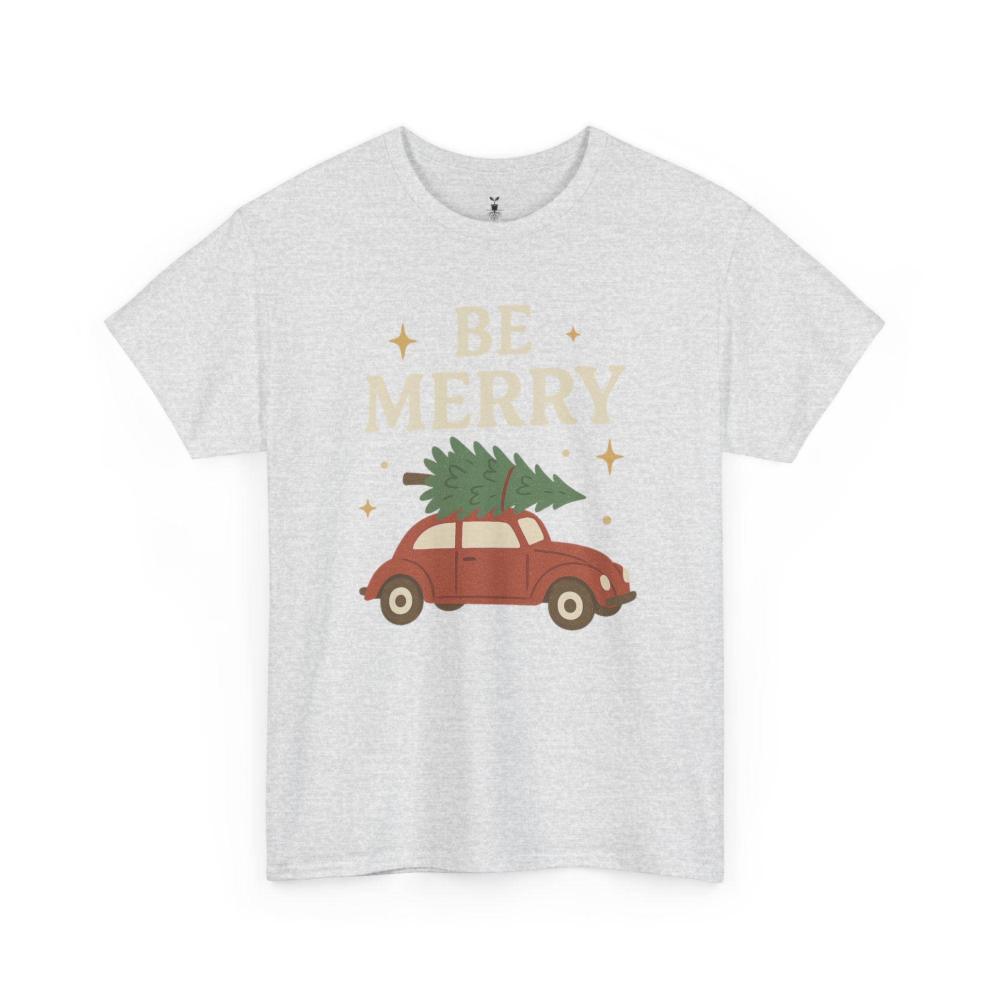 Retro Red Car Carrying Tree and Stars Be Merry Christmas T-Shirt