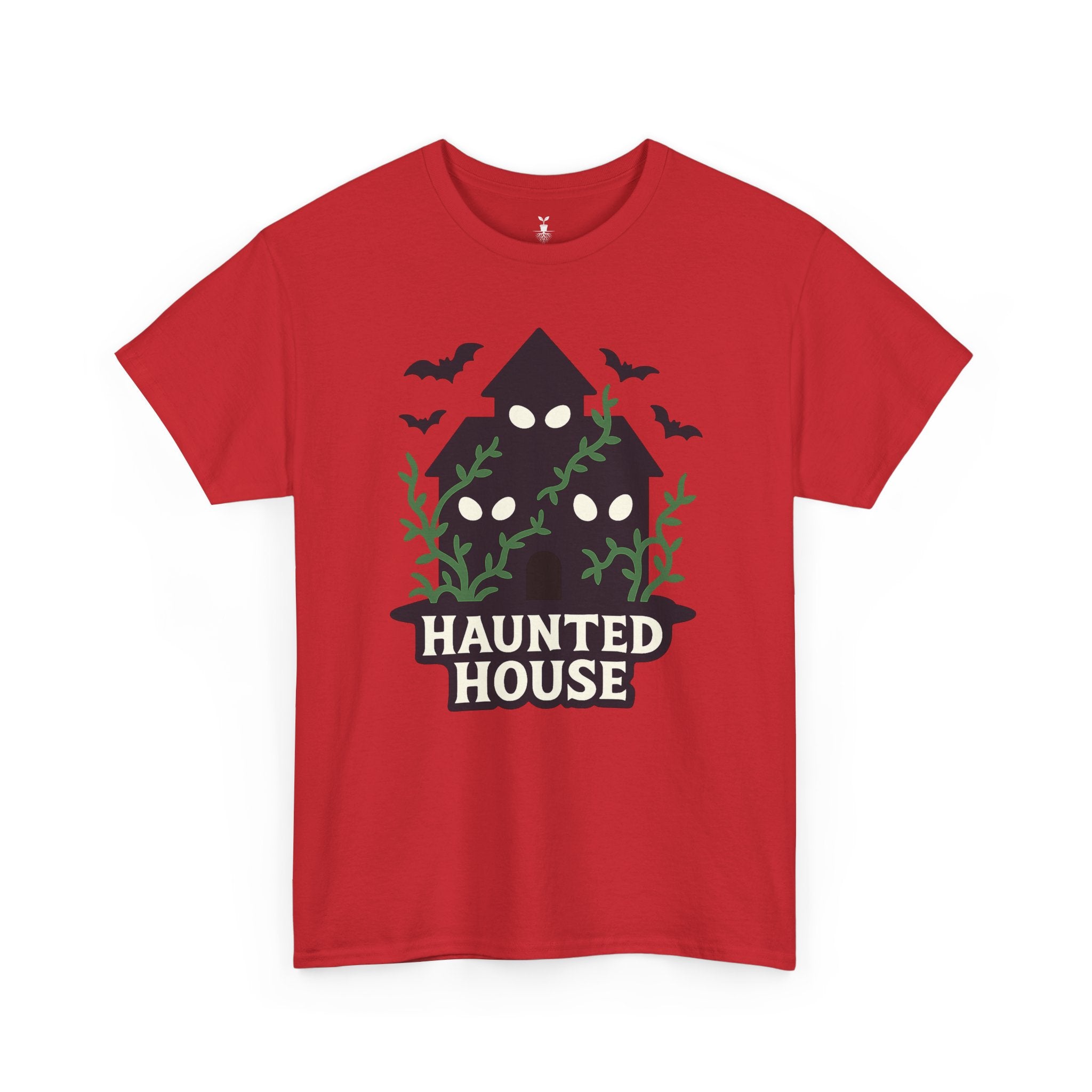 Haunted House with Creepy Eyes, Bats, and Vines Halloween T-Shirt