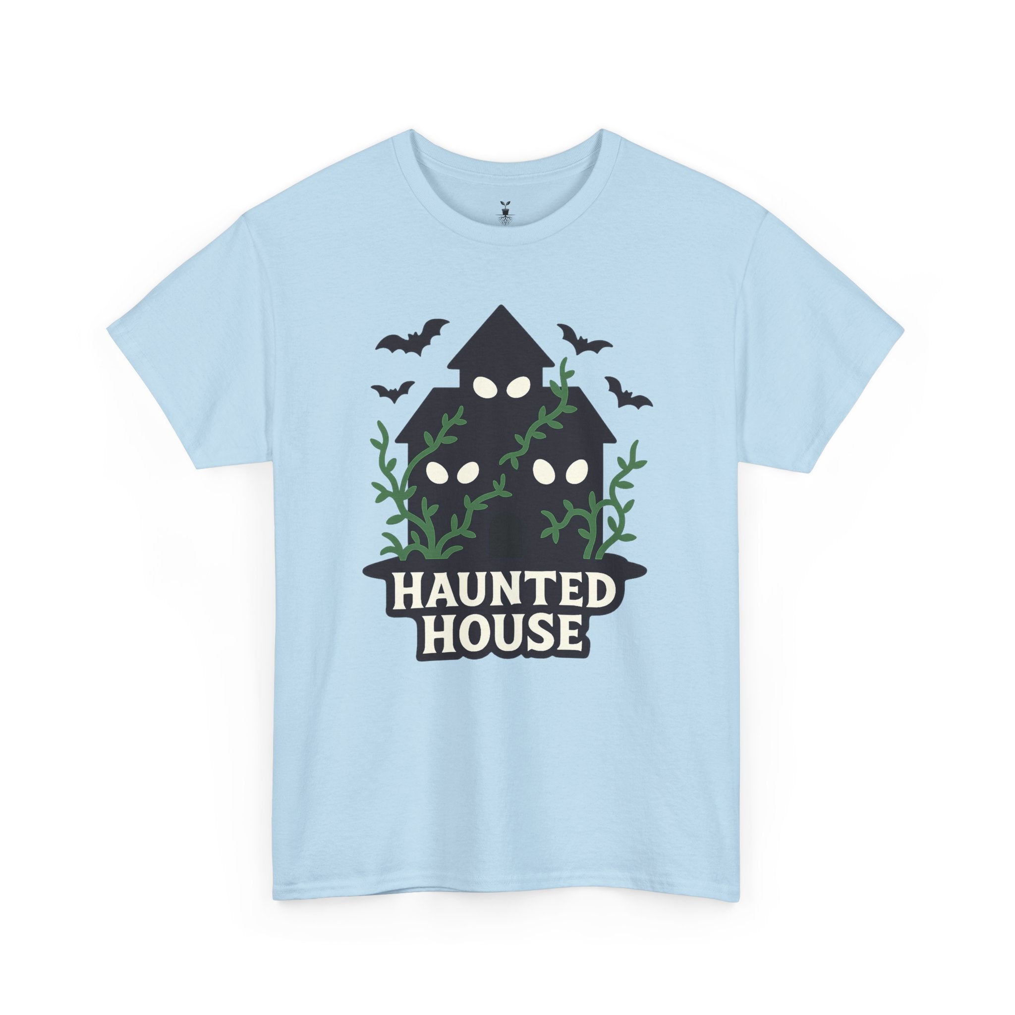 Haunted House with Creepy Eyes, Bats, and Vines Halloween T-Shirt