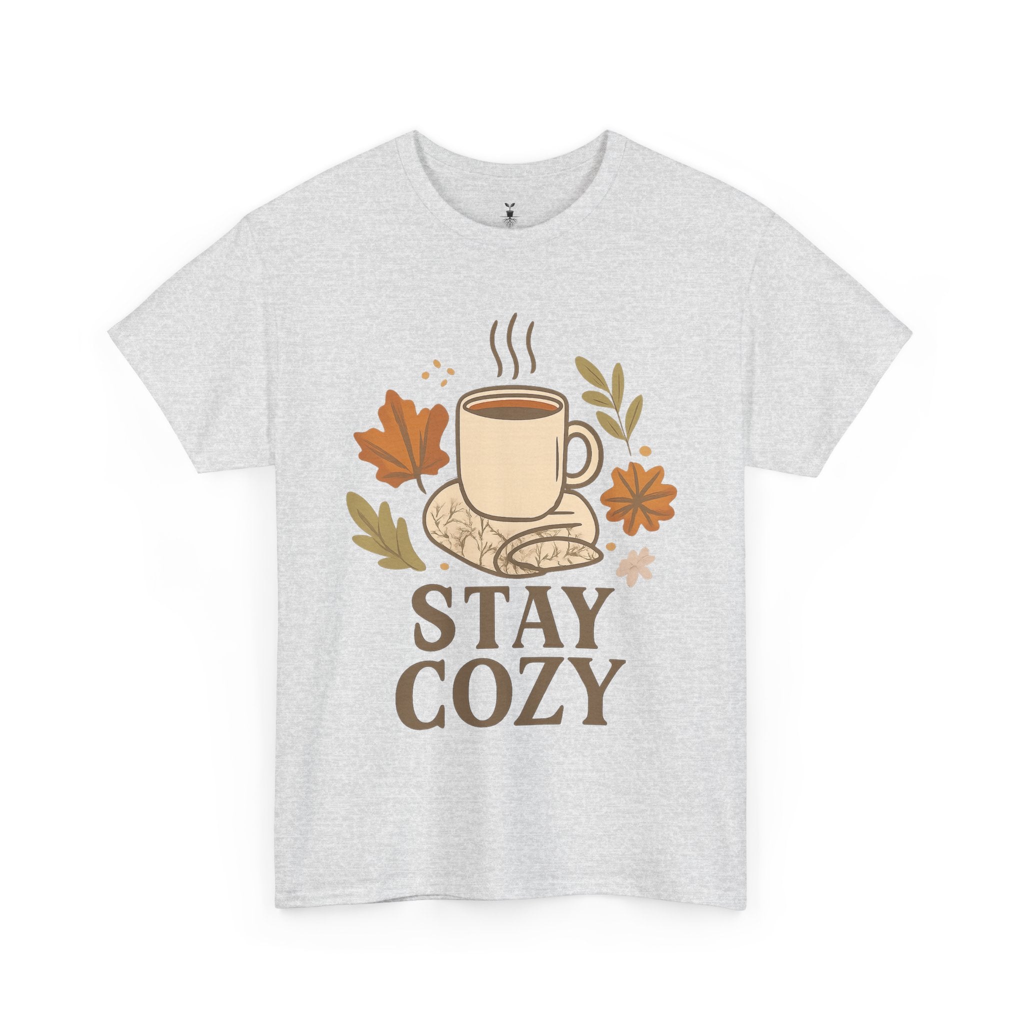 Stay Cozy with Coffee Mug, Blanket, and Falling Leaves T-Shirt
