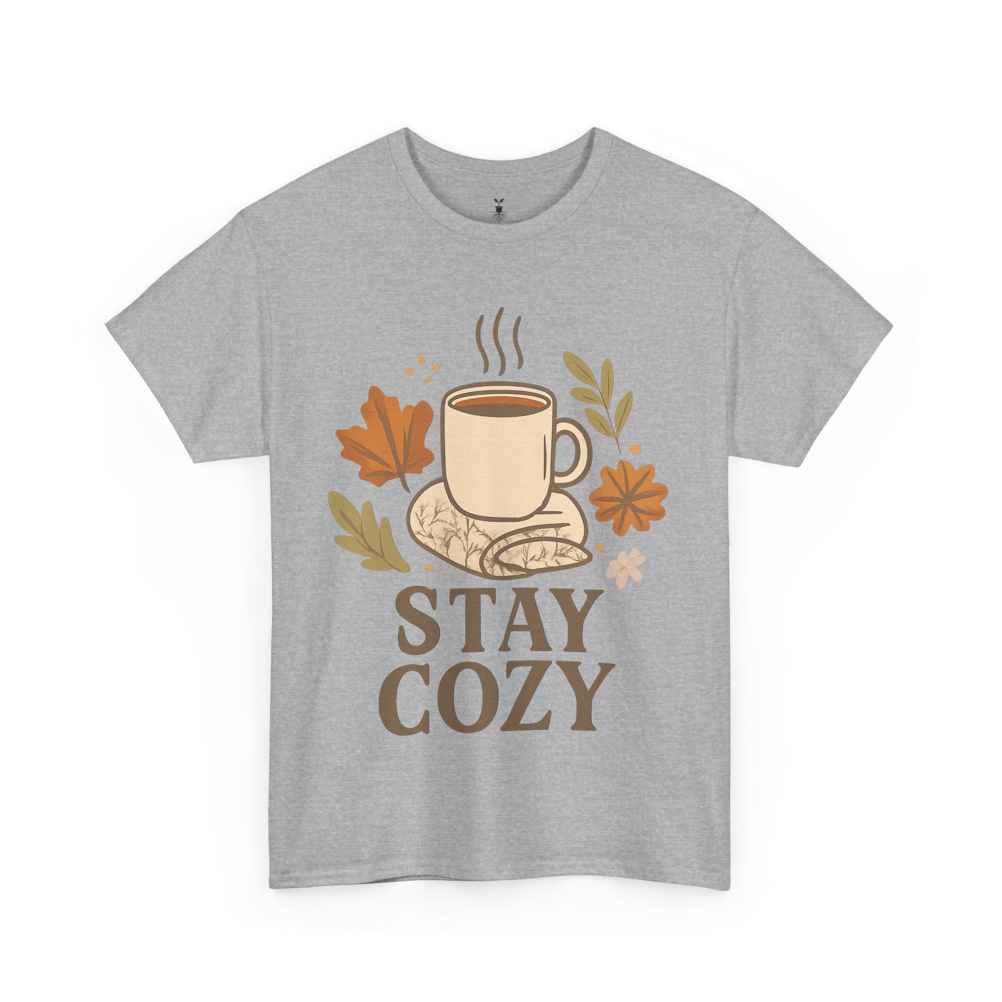 Stay Cozy with Coffee Mug, Blanket, and Falling Leaves T-Shirt