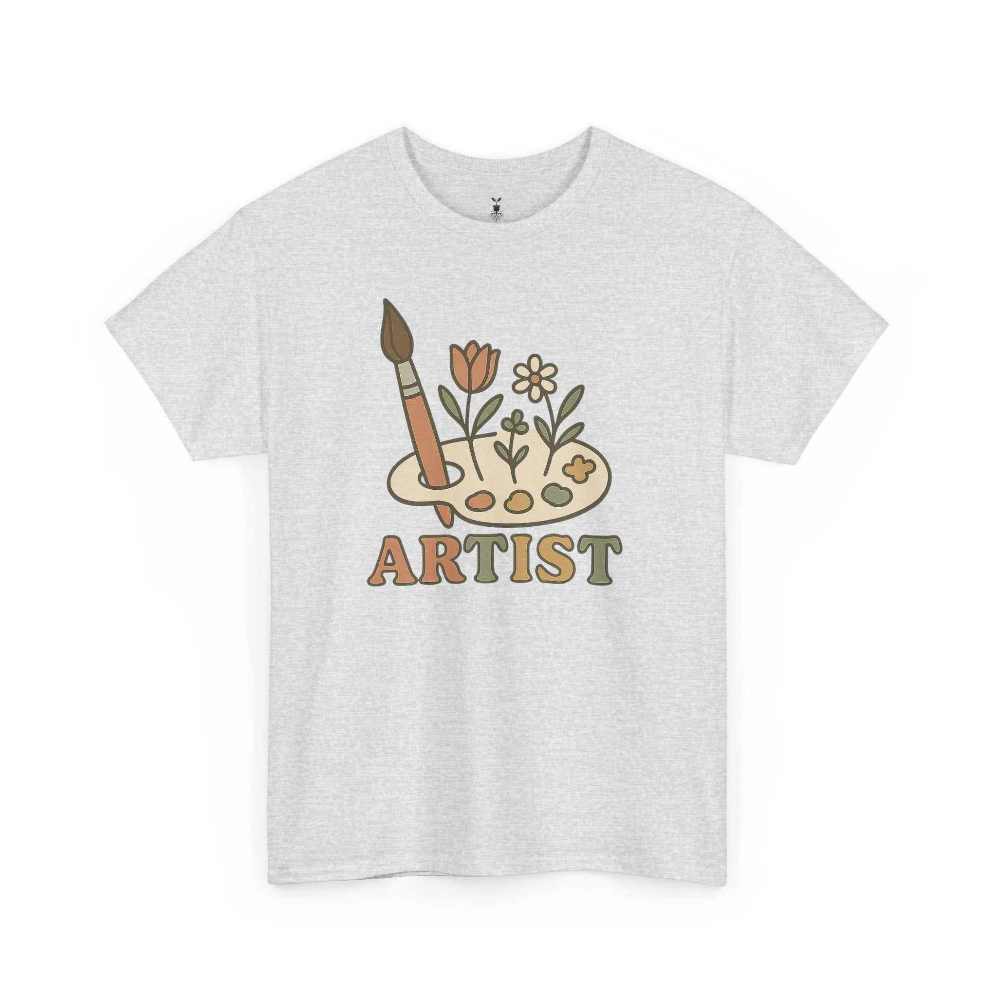 Retro Boho Artist Paint Palette and Floral T-Shirt