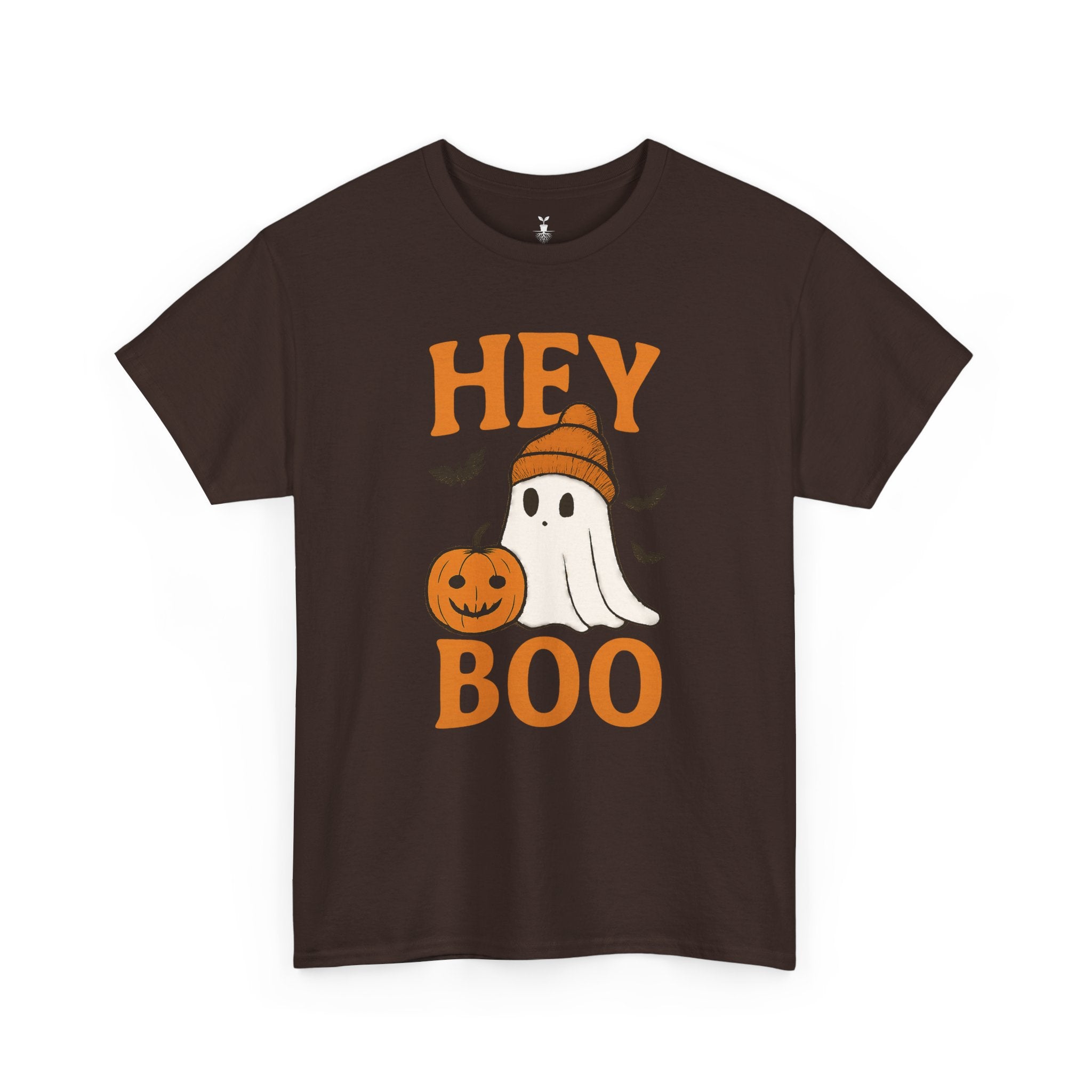 Cute Hey Boo Ghost T-Shirt – Funny Halloween Graphic Tee with Pumpkin Artwork and Spooky Season Aesthetic Design
