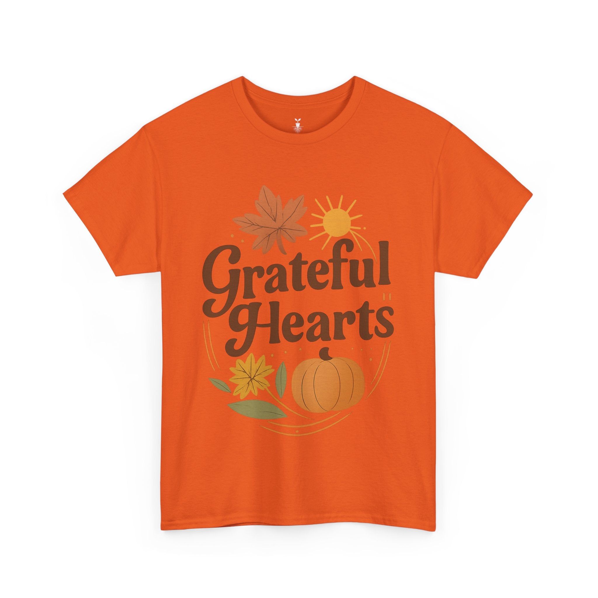 Boho Aesthetic Pumpkin and Maple Leaf Grateful Hearts T-Shirt