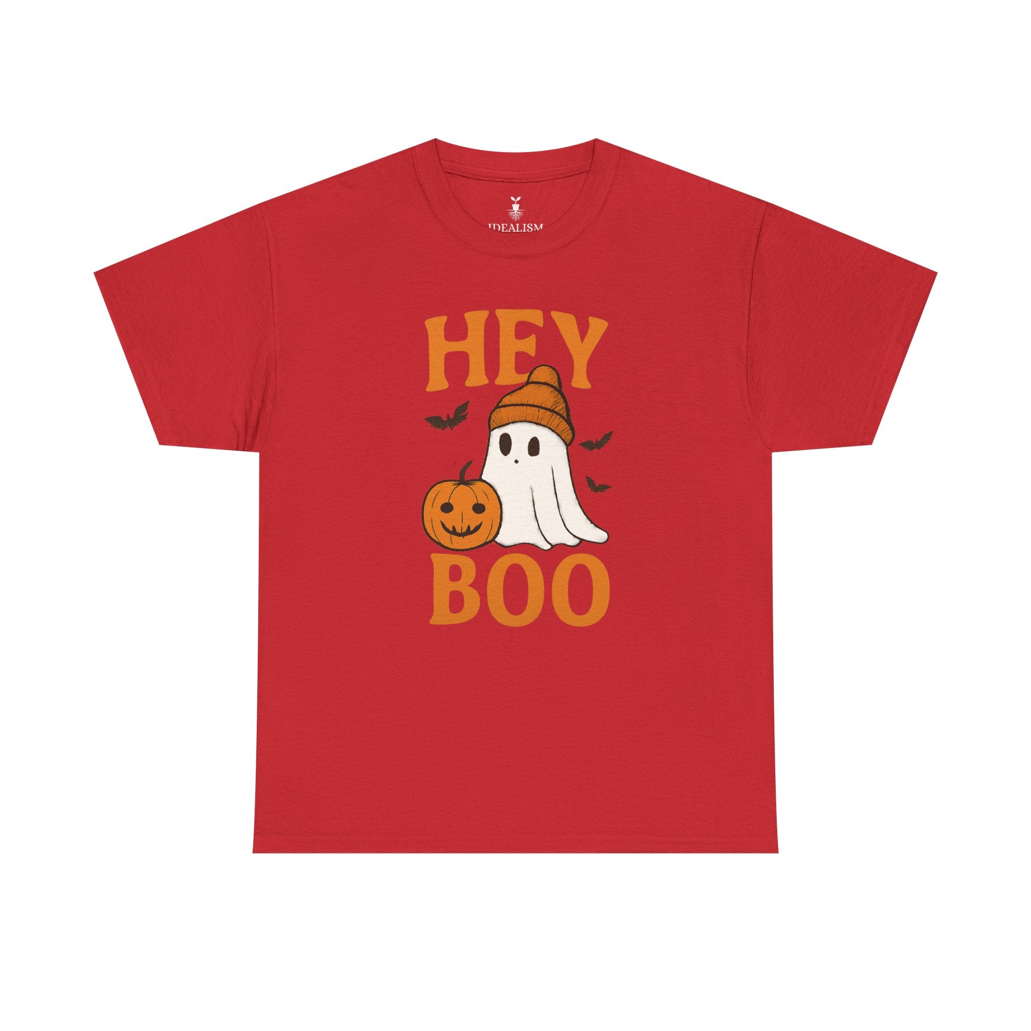 Cute Hey Boo Ghost T-Shirt – Funny Halloween Graphic Tee with Pumpkin Artwork and Spooky Season Aesthetic Design