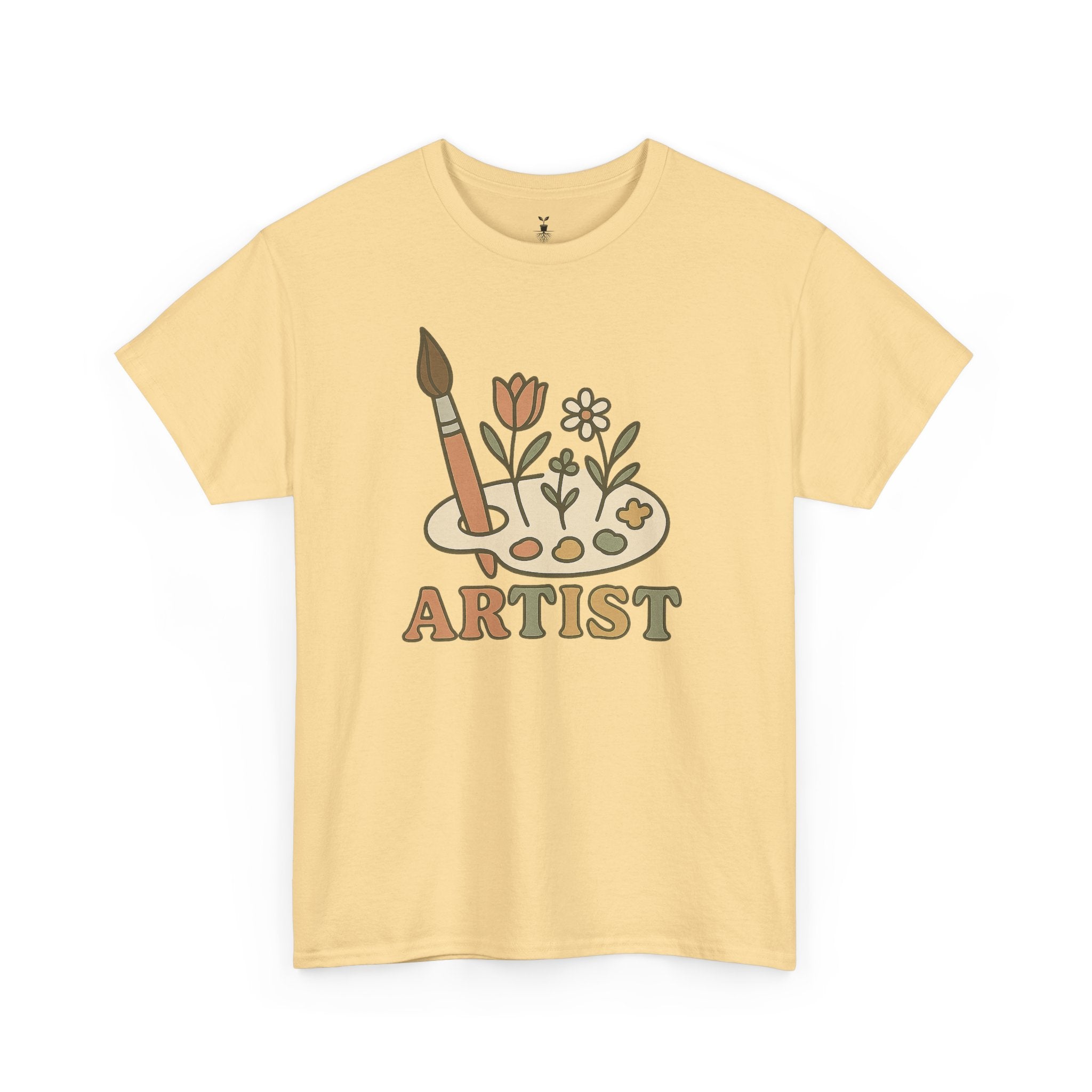 Retro Boho Artist Paint Palette and Floral T-Shirt