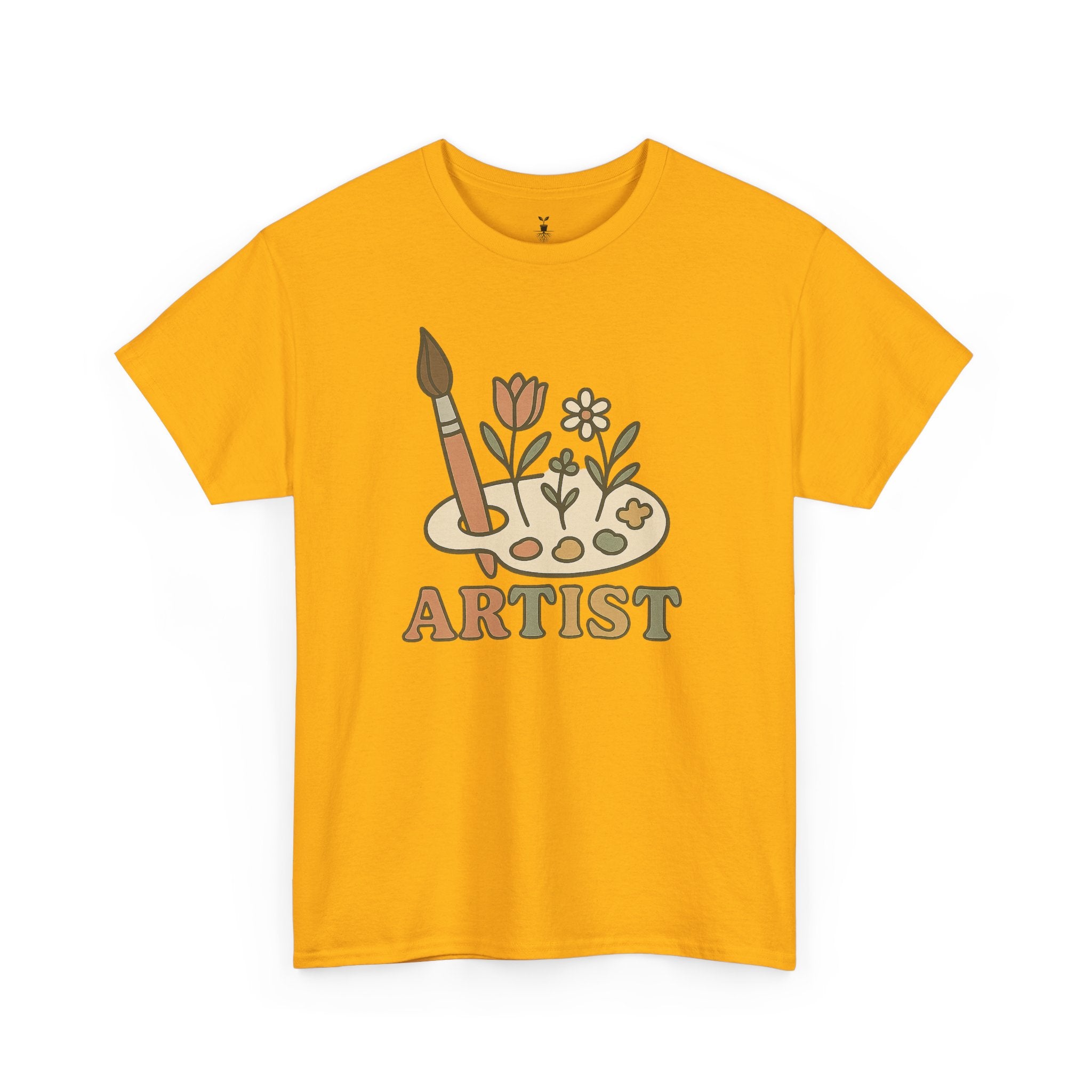 Retro Boho Artist Paint Palette and Floral T-Shirt
