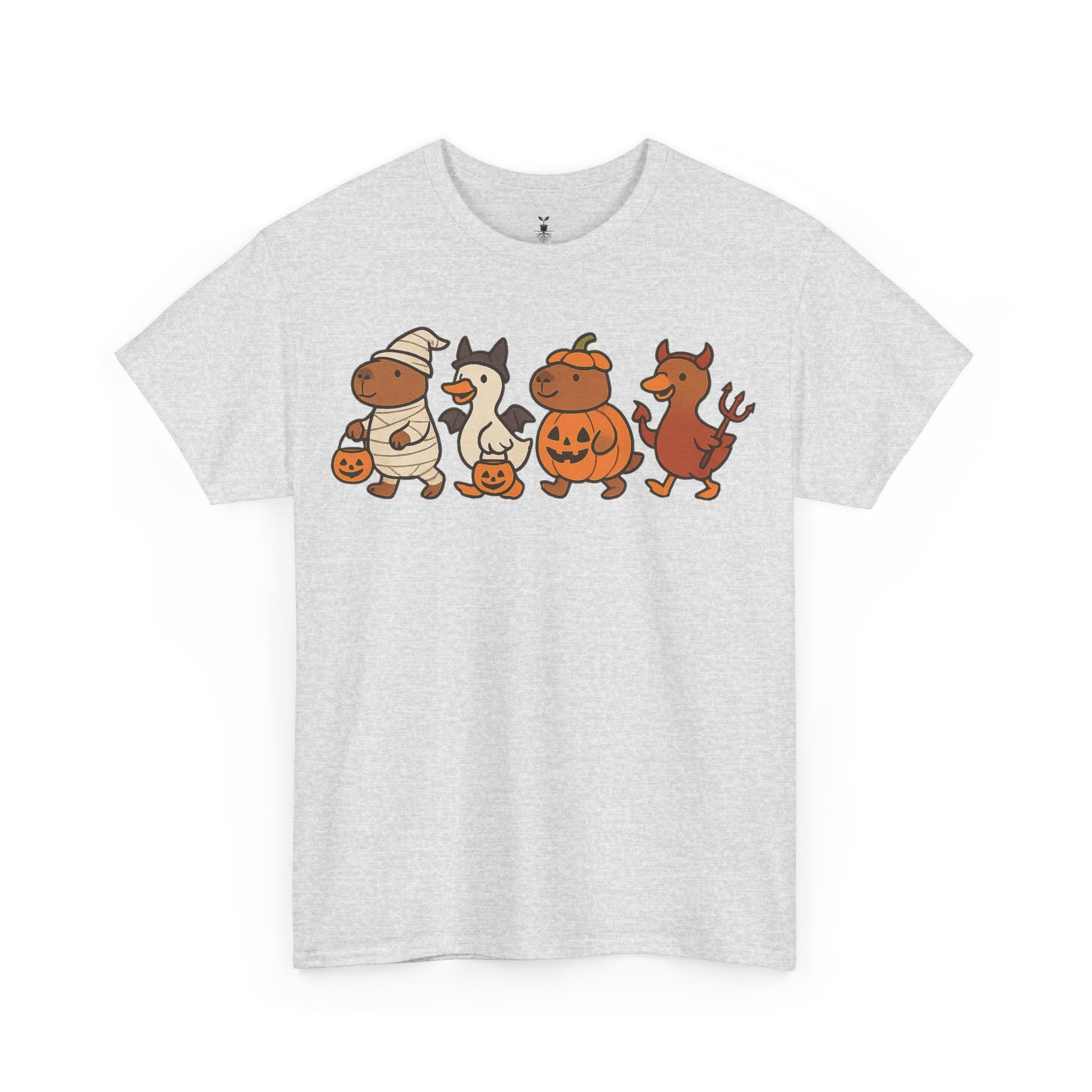 Capibara Mummy Pumpkin Bat and Duck Devil Halloween T-Shirt