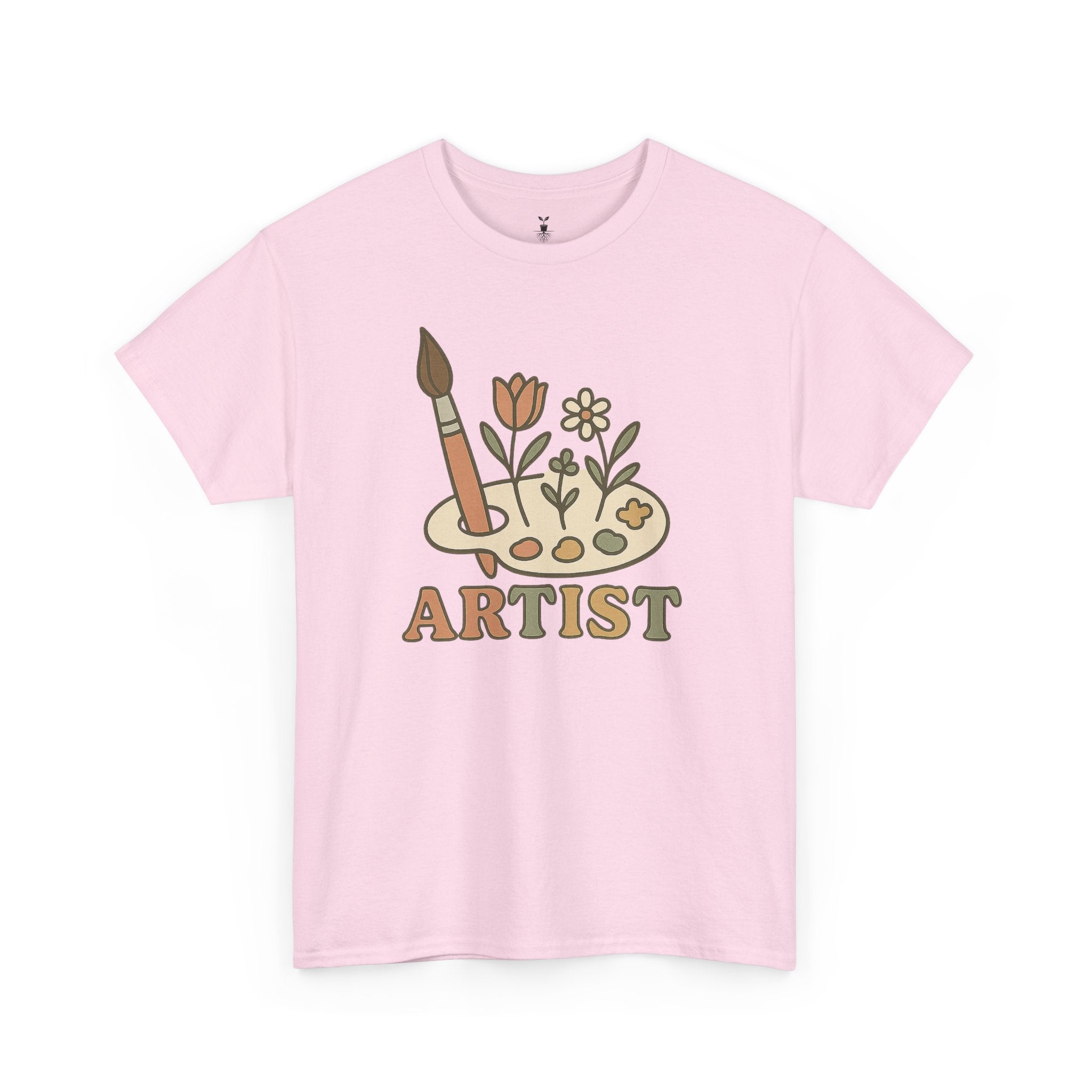 Retro Boho Artist Paint Palette and Floral T-Shirt