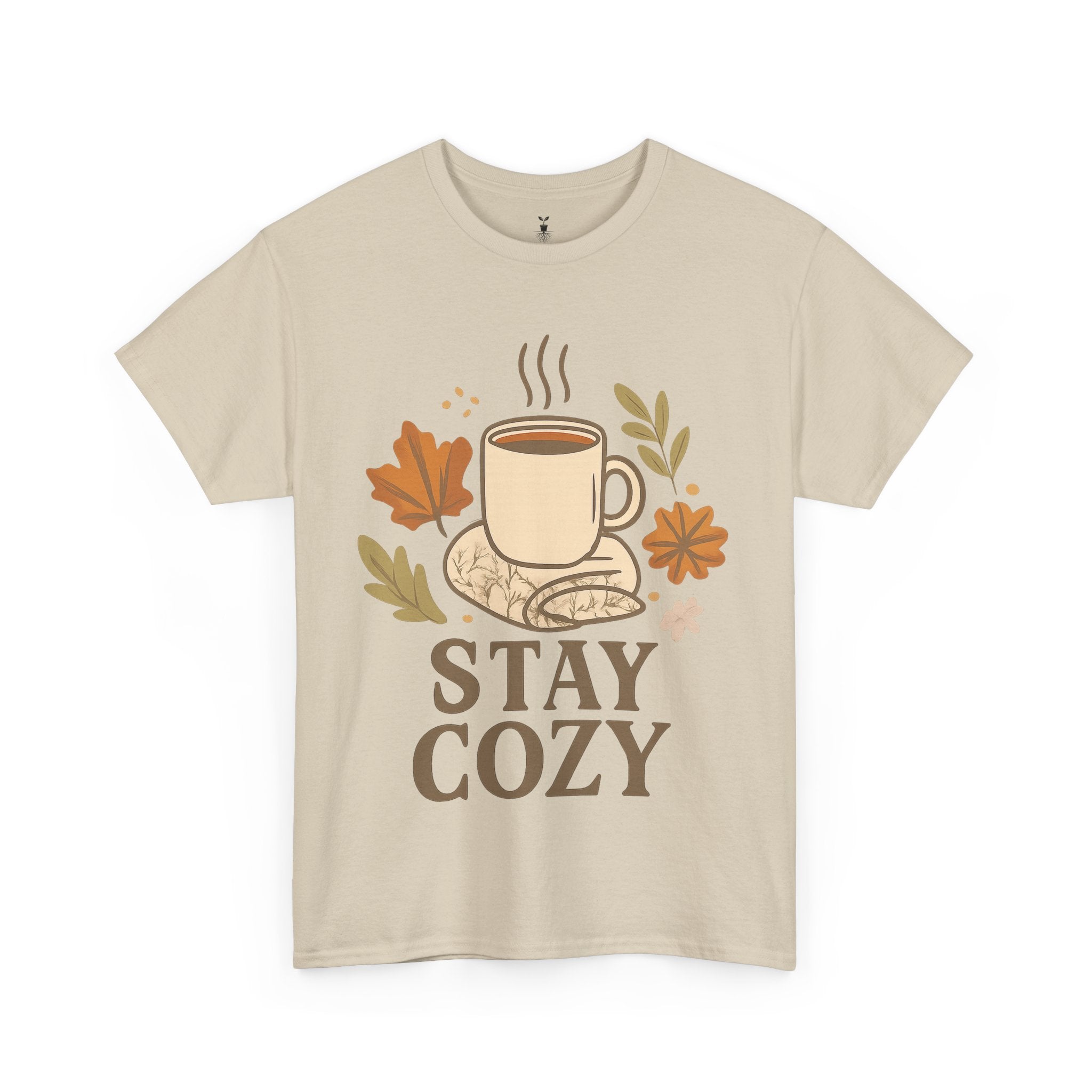 Stay Cozy with Coffee Mug, Blanket, and Falling Leaves T-Shirt