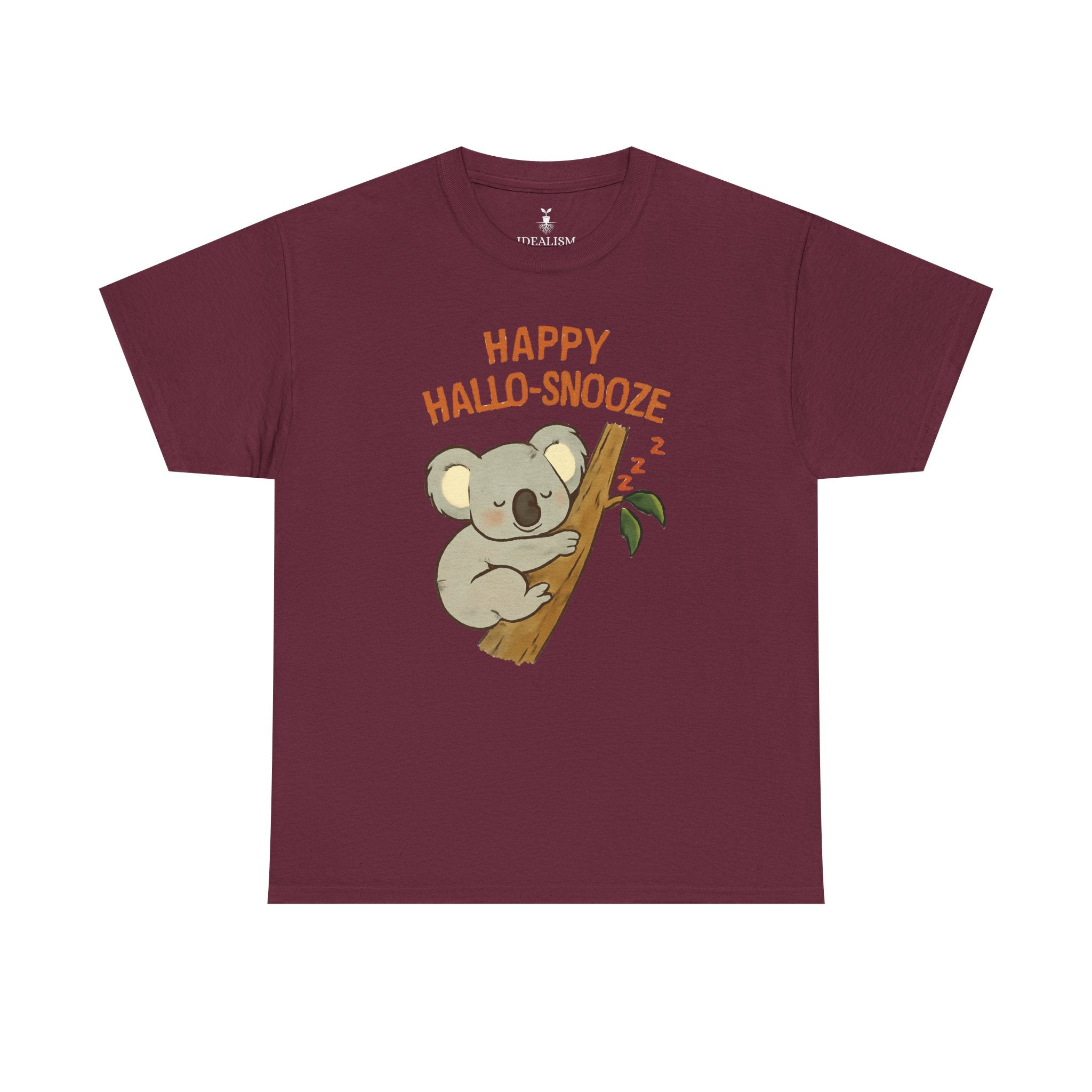 Happy Hallo-Snooze T-Shirt – Funny Sleeping Koala Halloween Graphic Tee, Cute Spooky Season Shirt with Autumn Vibes