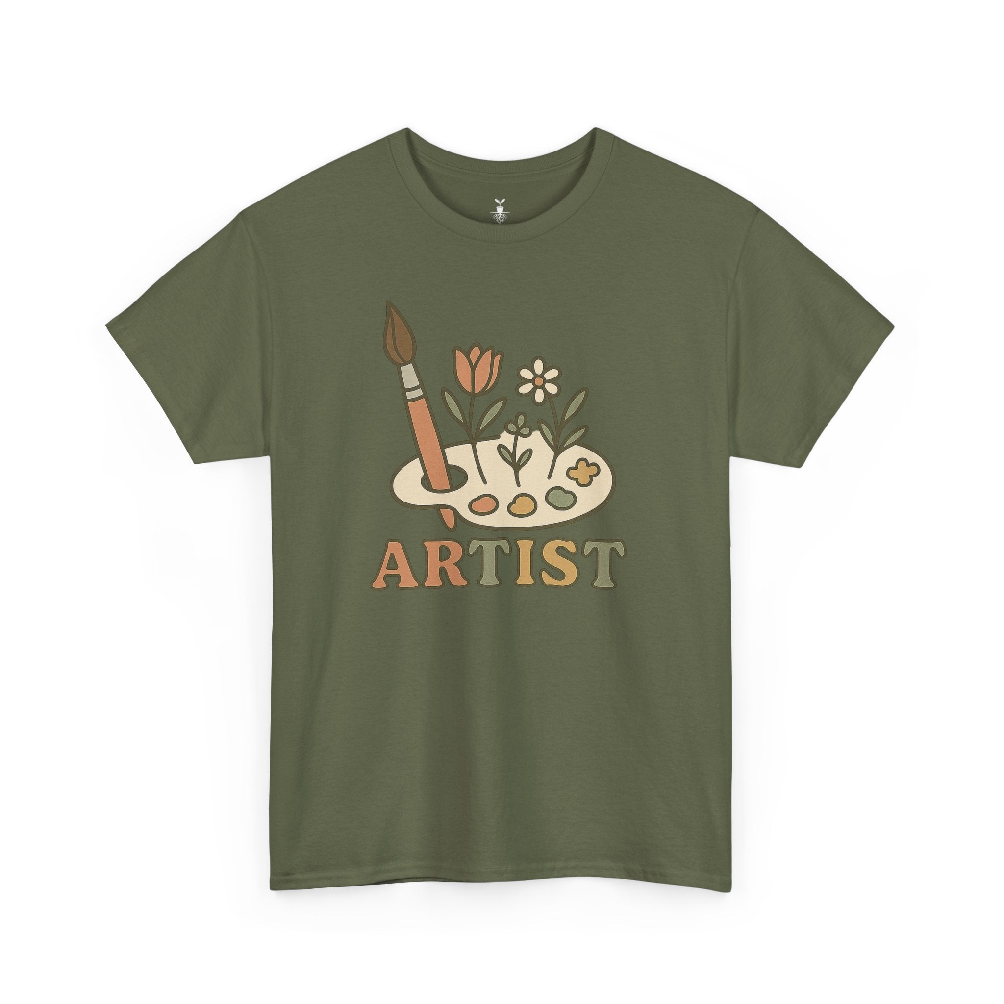Retro Boho Artist Paint Palette and Floral T-Shirt
