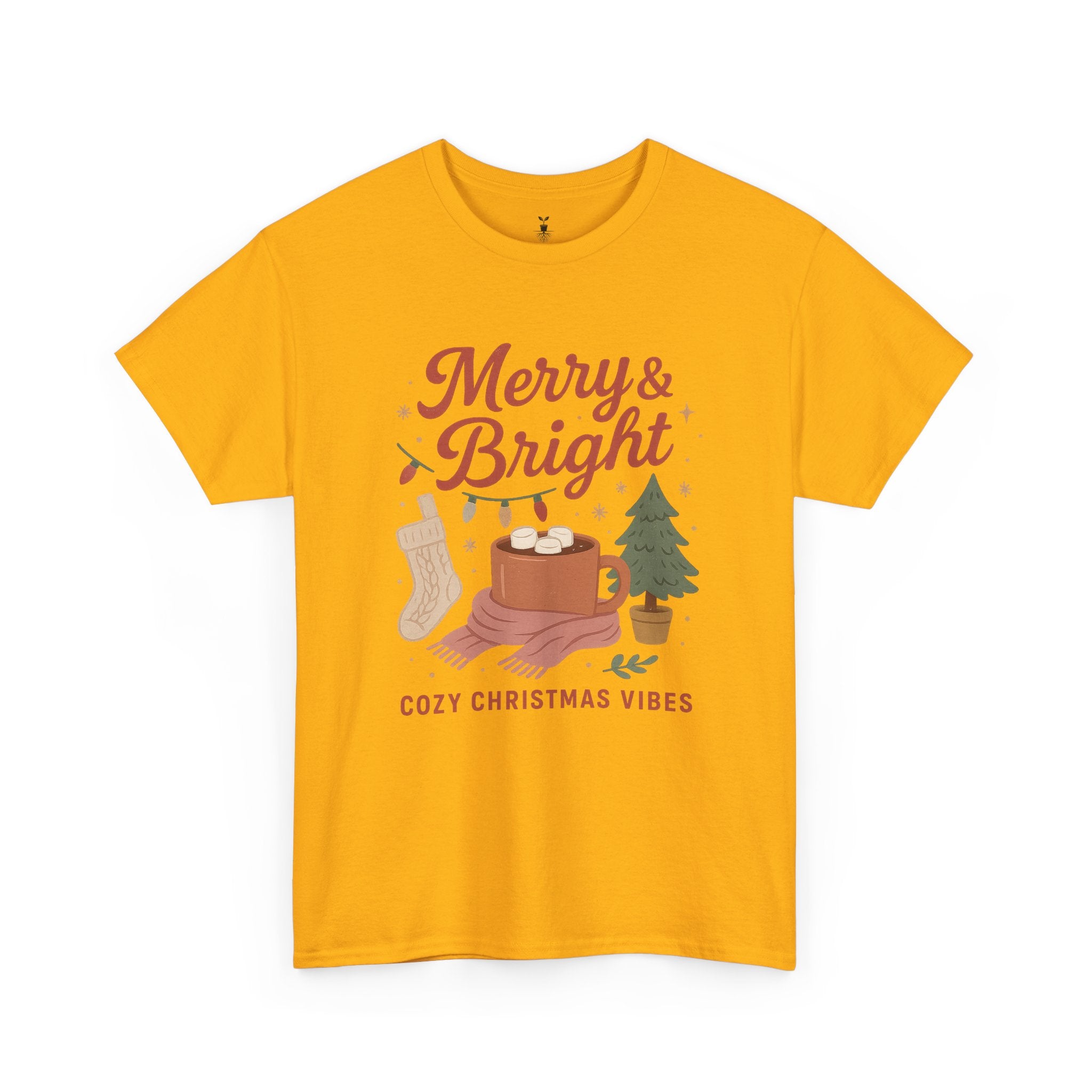 Merry & Bright  Featuring Cocoa Mug, Festive Tree, Autumn Leaves, and Cozy Holiday Vibes T-Shirt