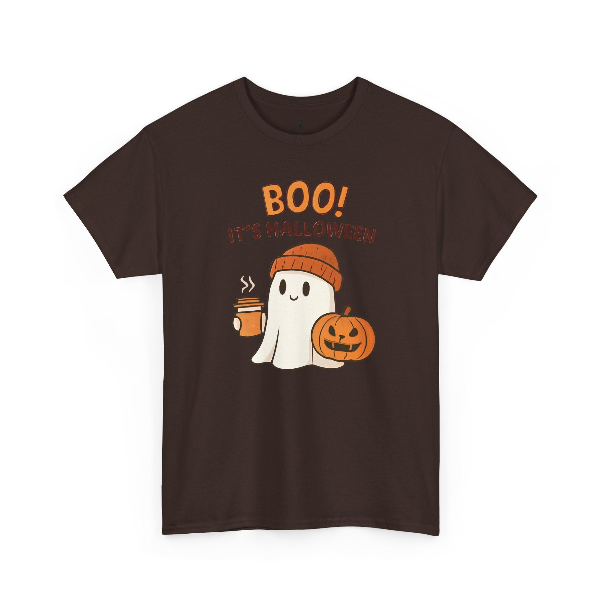 Cute Ghost with Pumpkin and Coffee Cup Boo T-Shirt