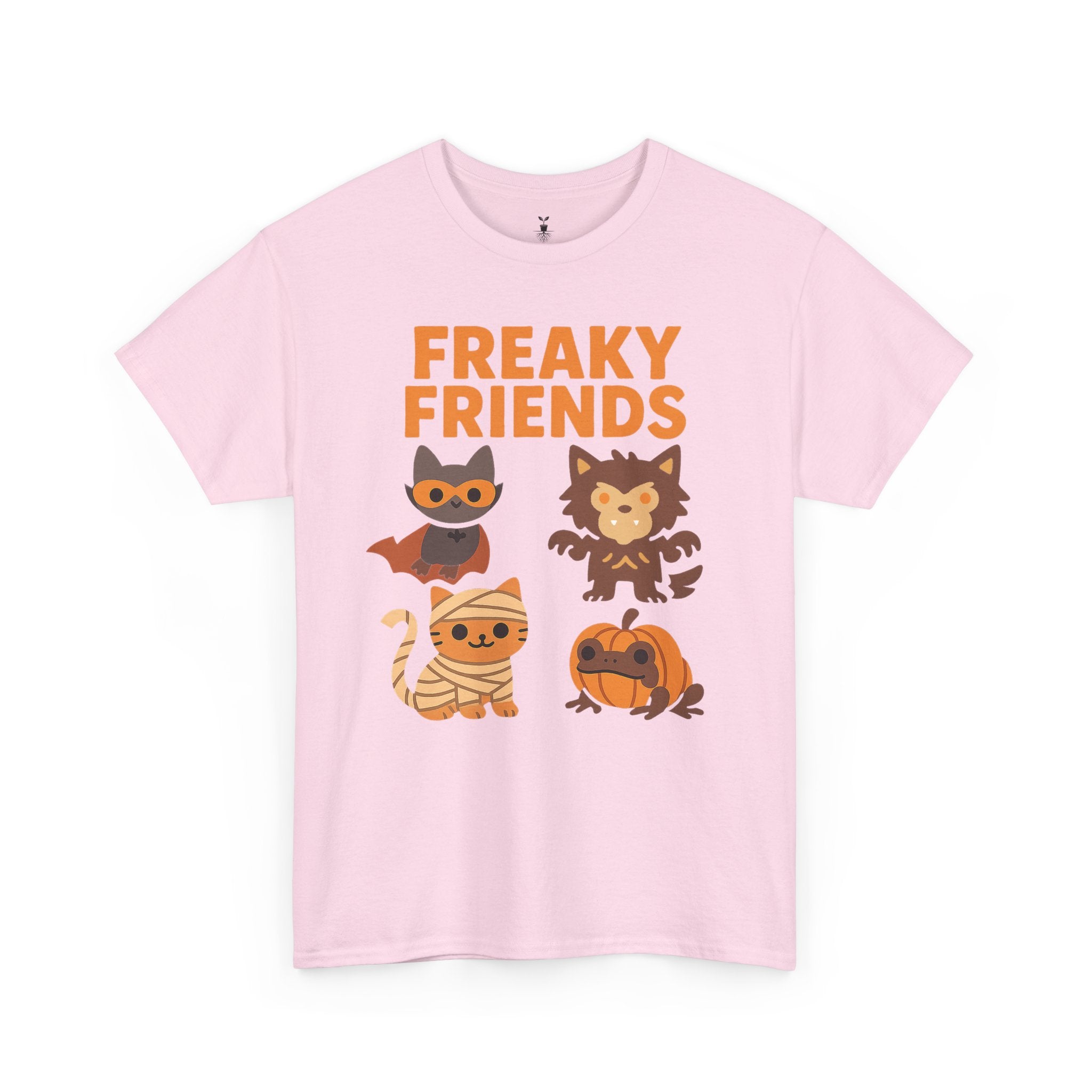 Bat, Mummy Cat, Werewolf & Pumpkin Frog Freaky Friends Halloween T-Shirt