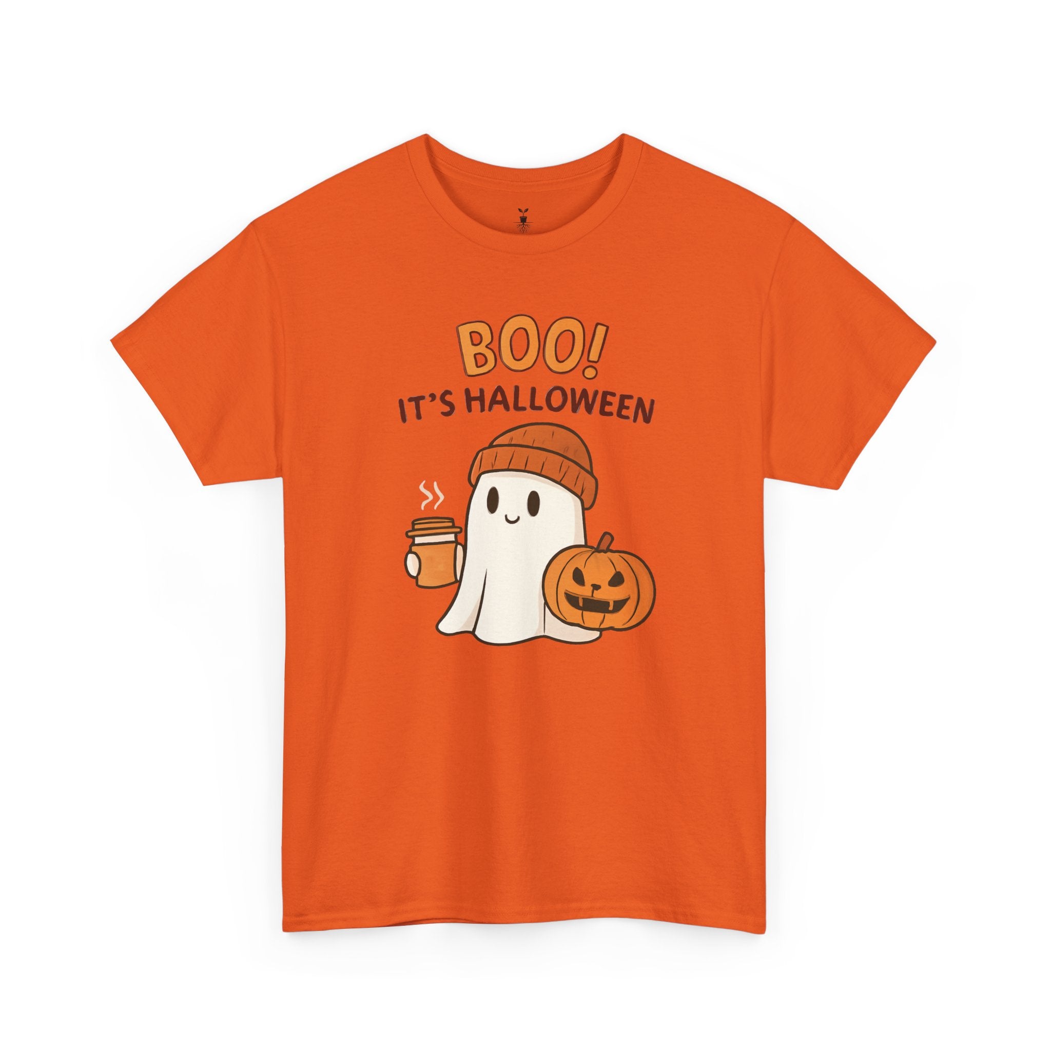 Cute Ghost with Pumpkin and Coffee Cup Boo T-Shirt