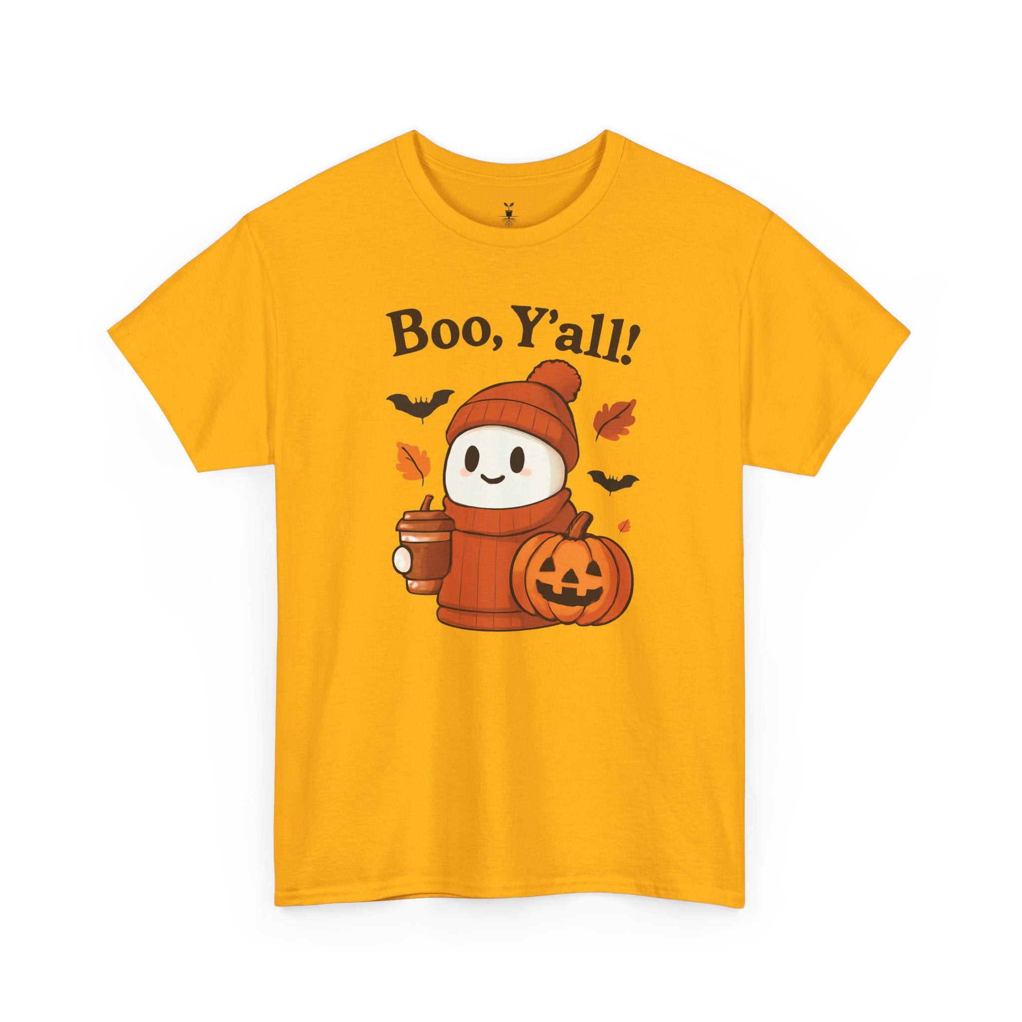 Cute Ghost with Pumpkin and Coffee Cup Boo Y’all Halloween T-Shirt
