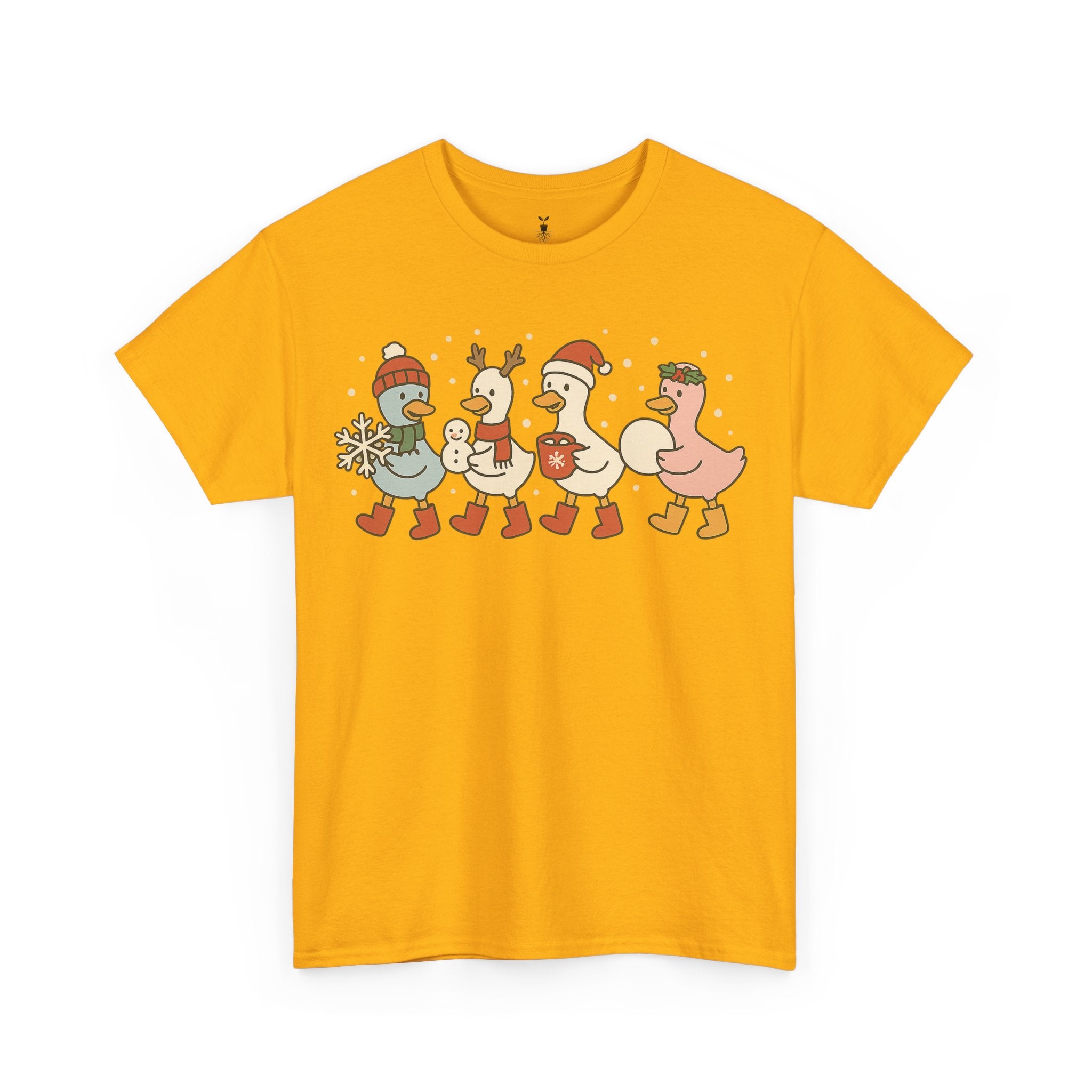 Cute Christmas Duck with Santa Hat Snowflake and Snowball T-Shirt
