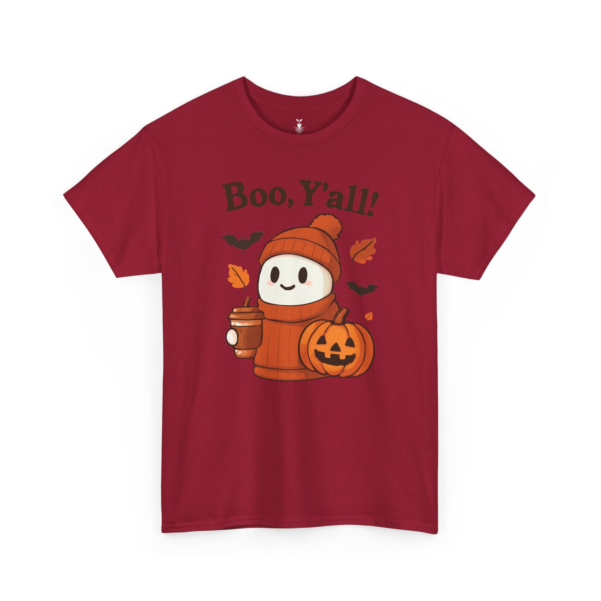 Cute Ghost with Pumpkin and Coffee Cup Boo Y’all Halloween T-Shirt
