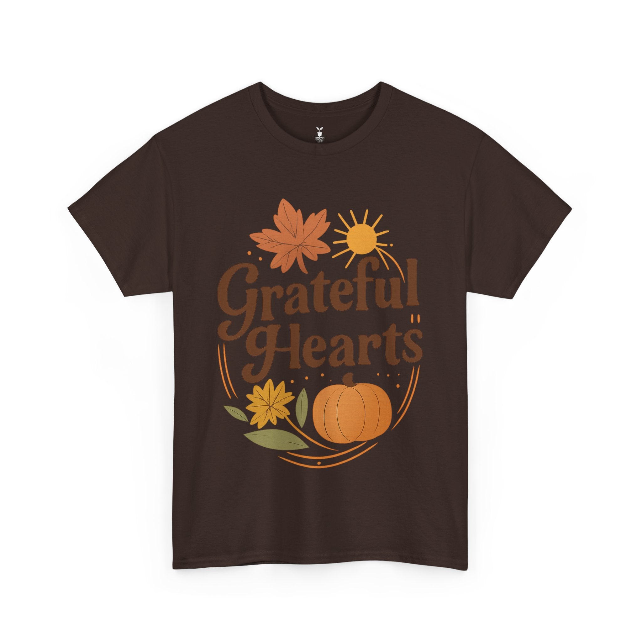 Boho Aesthetic Pumpkin and Maple Leaf Grateful Hearts T-Shirt