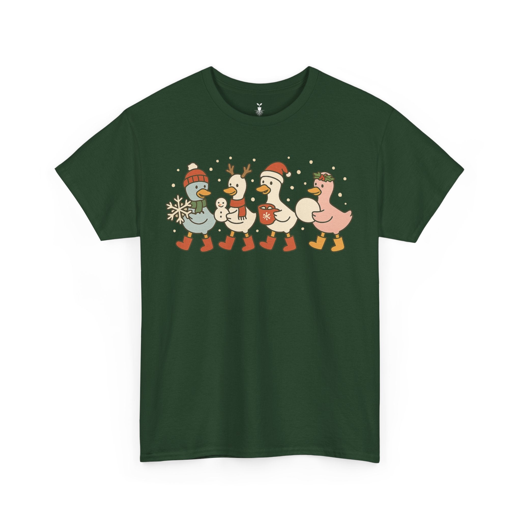Cute Christmas Duck with Santa Hat Snowflake and Snowball T-Shirt