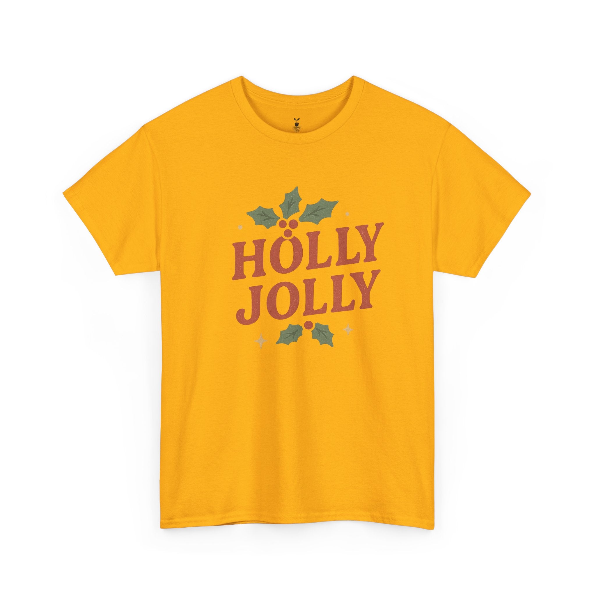 Holly Jolly Christmas with Festive Holly Leaves, Red Berries, and Golden Stars T-shirt