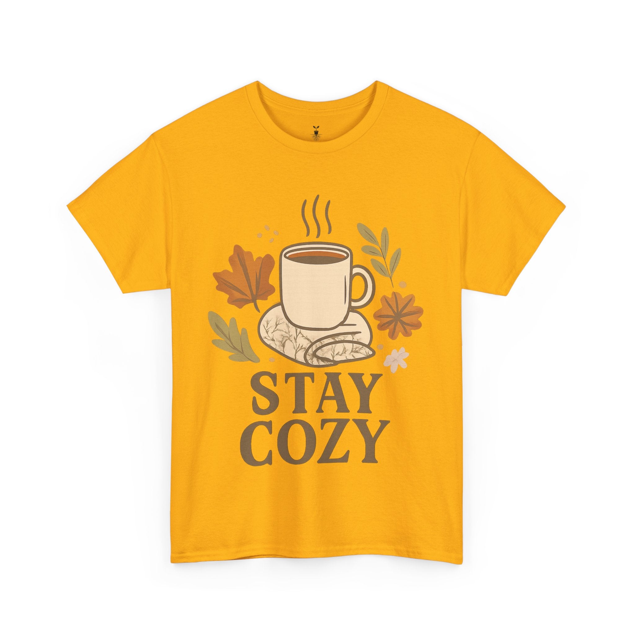 Stay Cozy with Coffee Mug, Blanket, and Falling Leaves T-Shirt