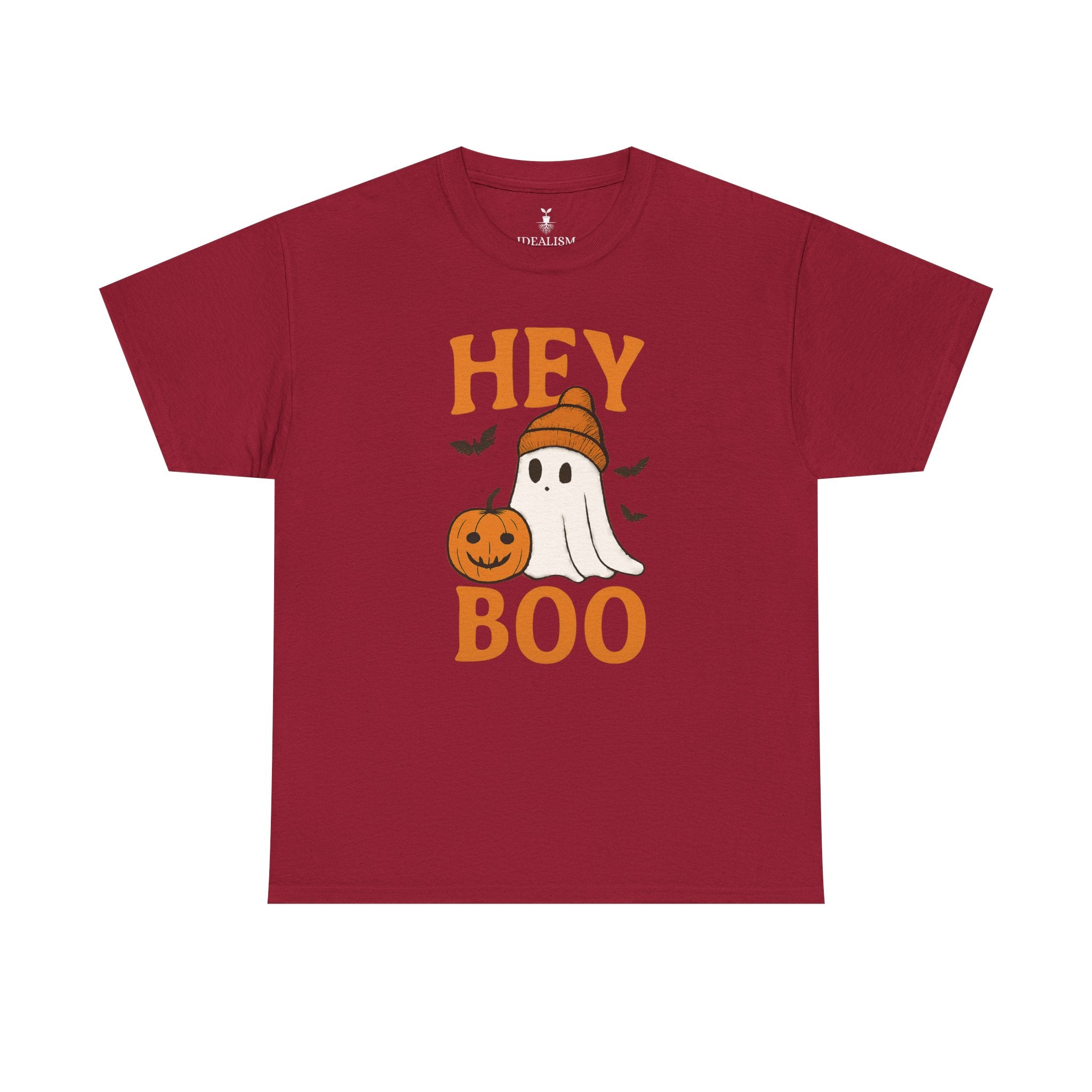 Cute Hey Boo Ghost T-Shirt – Funny Halloween Graphic Tee with Pumpkin Artwork and Spooky Season Aesthetic Design