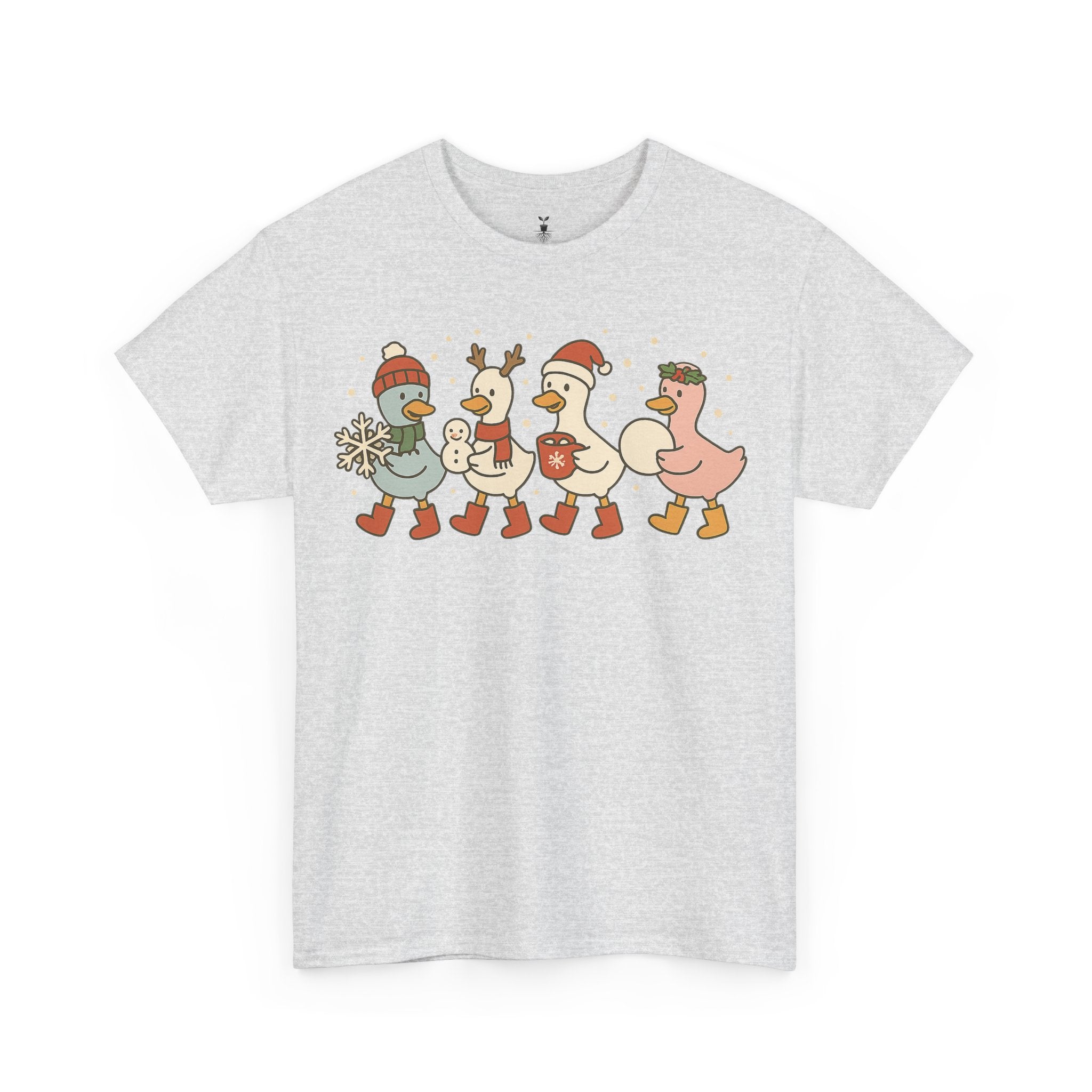 Cute Christmas Duck with Santa Hat Snowflake and Snowball T-Shirt