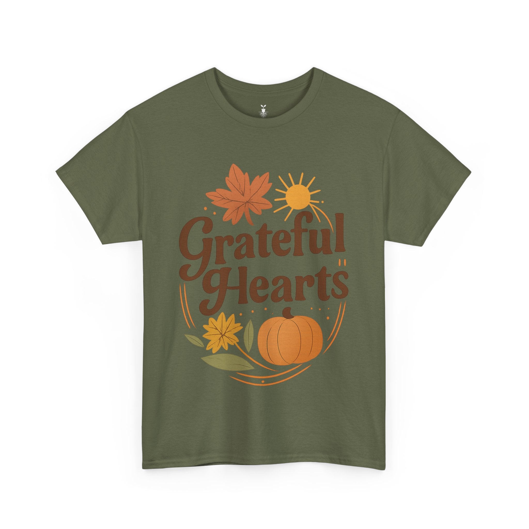 Boho Aesthetic Pumpkin and Maple Leaf Grateful Hearts T-Shirt