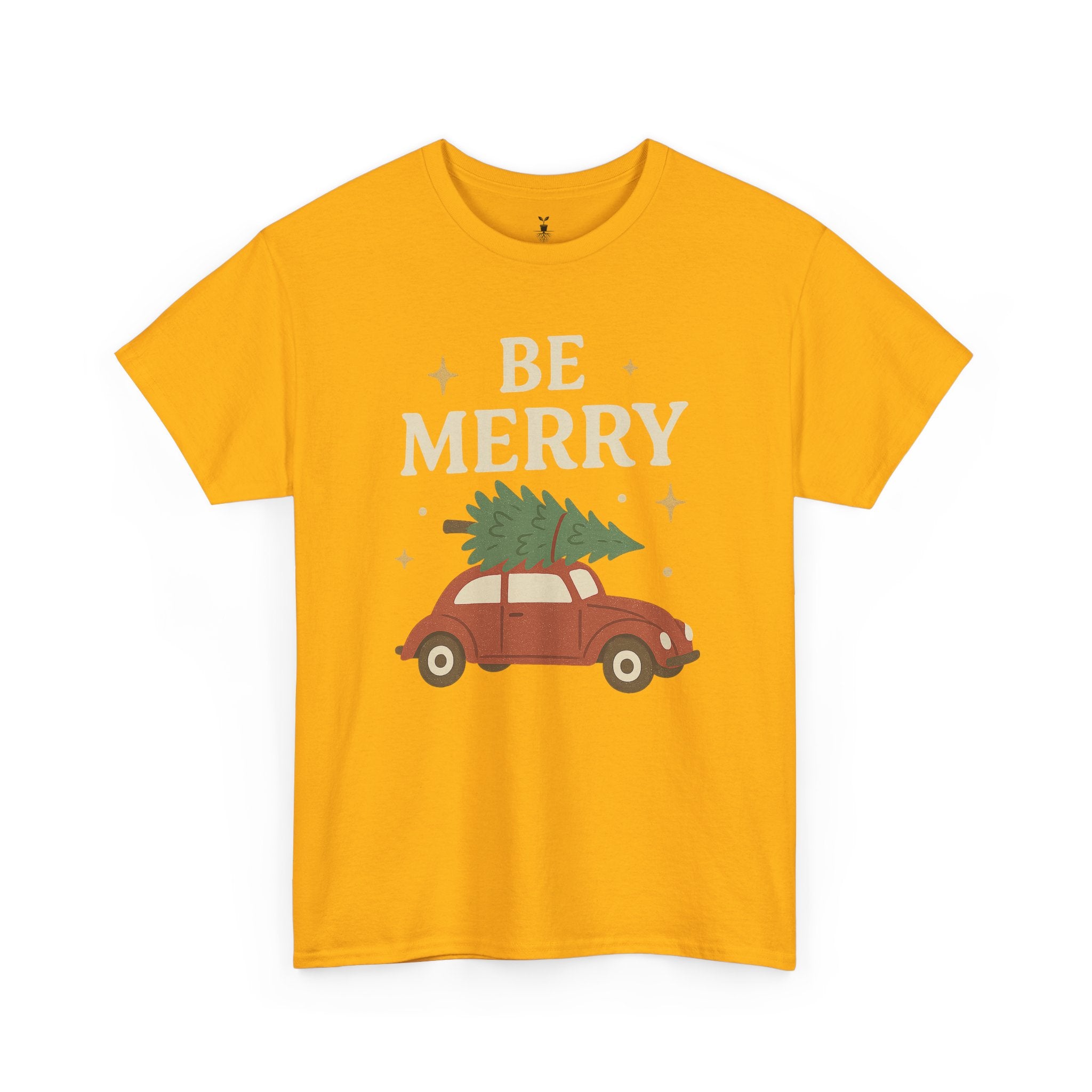 Retro Red Car Carrying Tree and Stars Be Merry Christmas T-Shirt