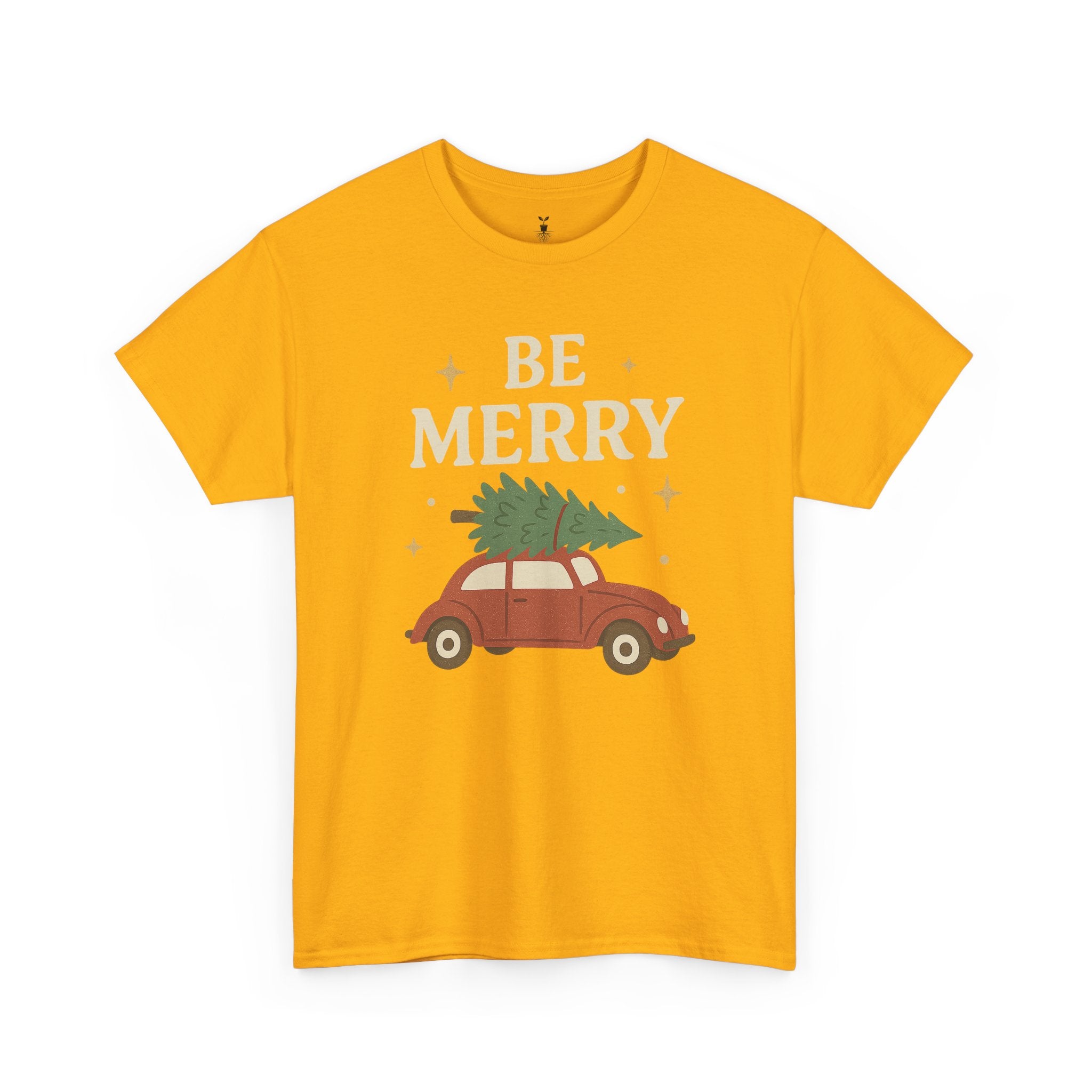 Retro Red Car Carrying Tree and Stars Be Merry Christmas T-Shirt