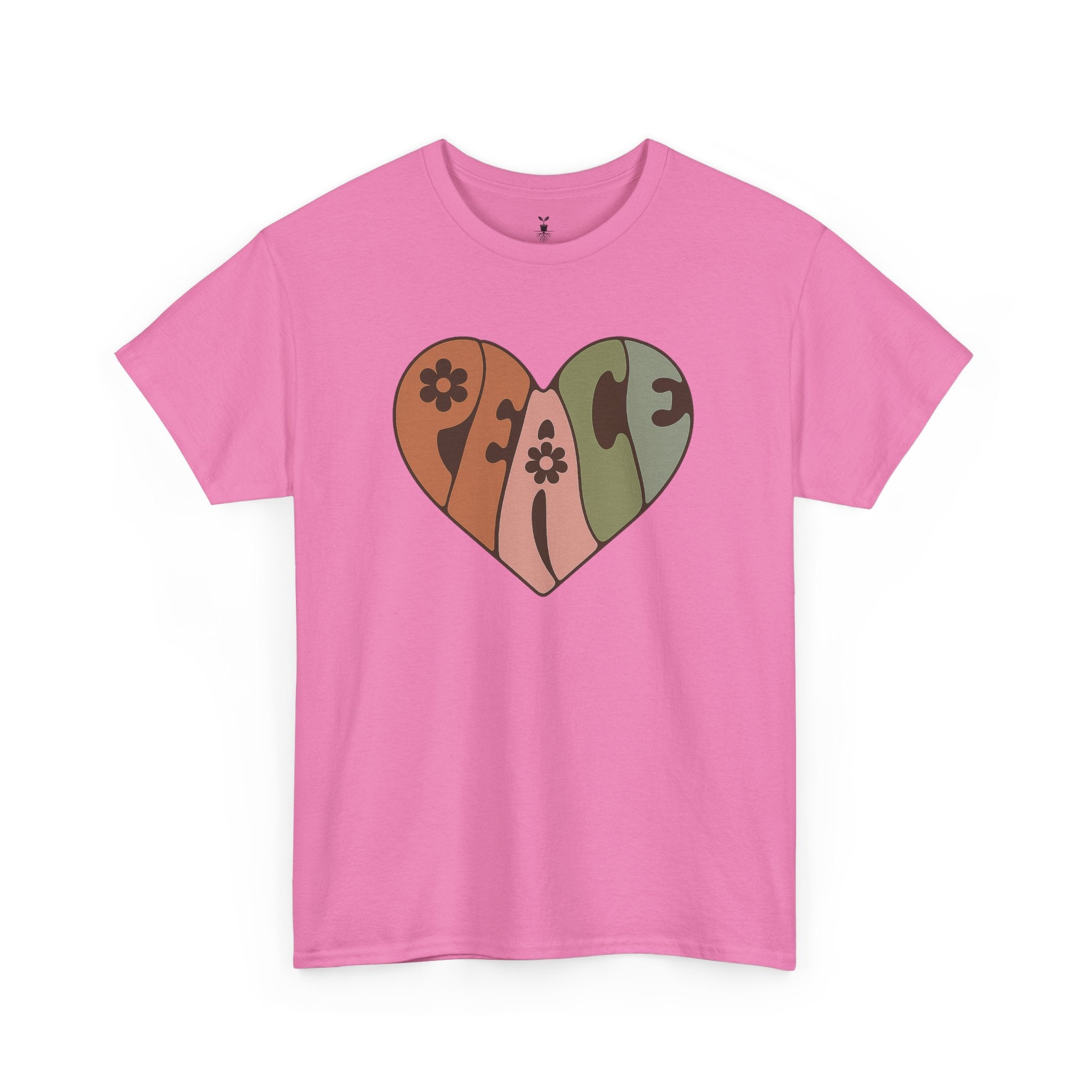 Retro Peace Heart with Earthy Floral  T-Shirt