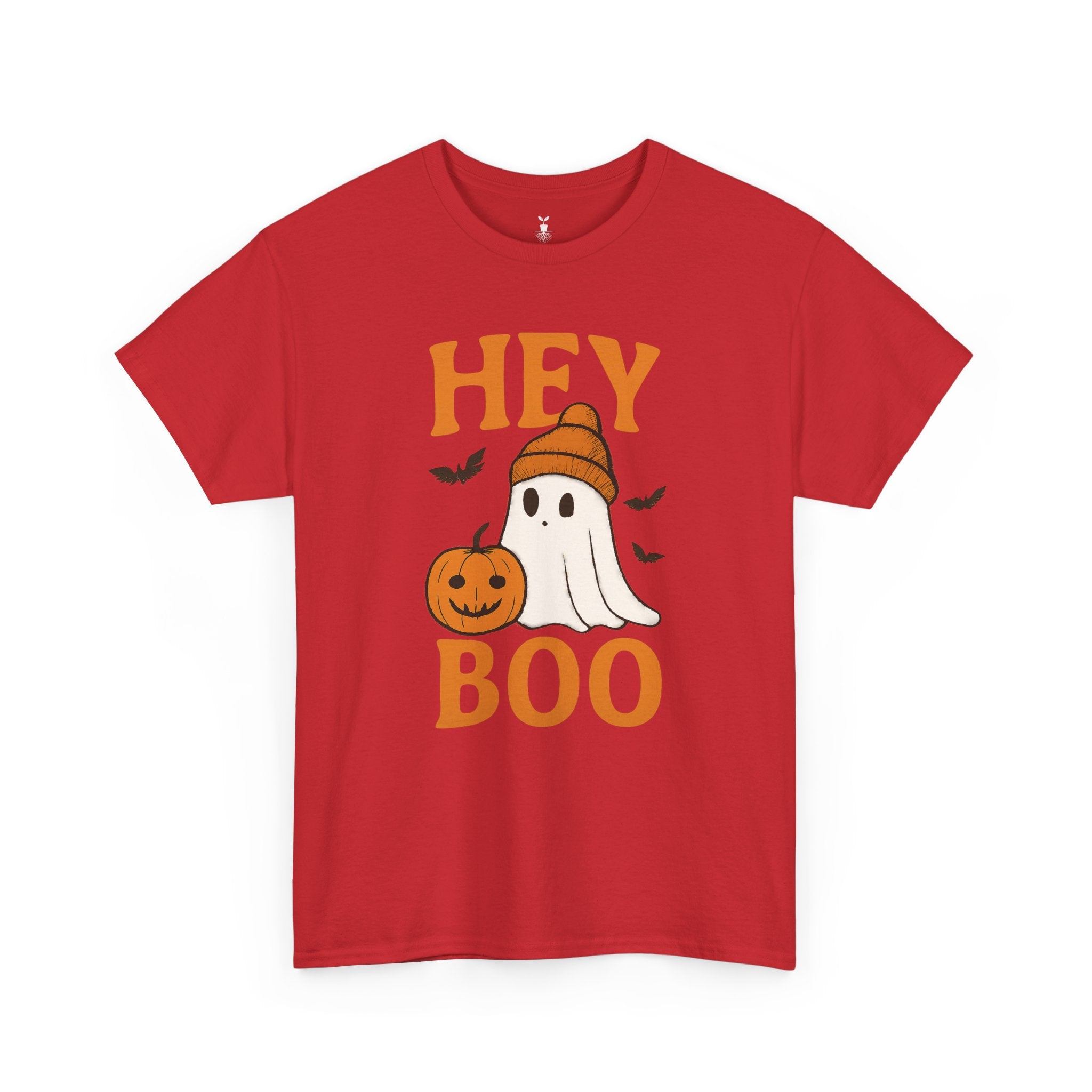 Cute Hey Boo Ghost T-Shirt – Funny Halloween Graphic Tee with Pumpkin Artwork and Spooky Season Aesthetic Design