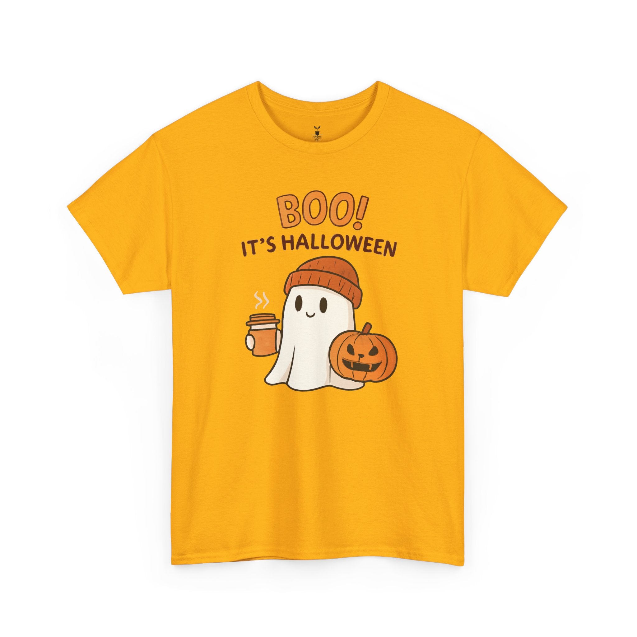 Cute Ghost with Pumpkin and Coffee Cup Boo T-Shirt