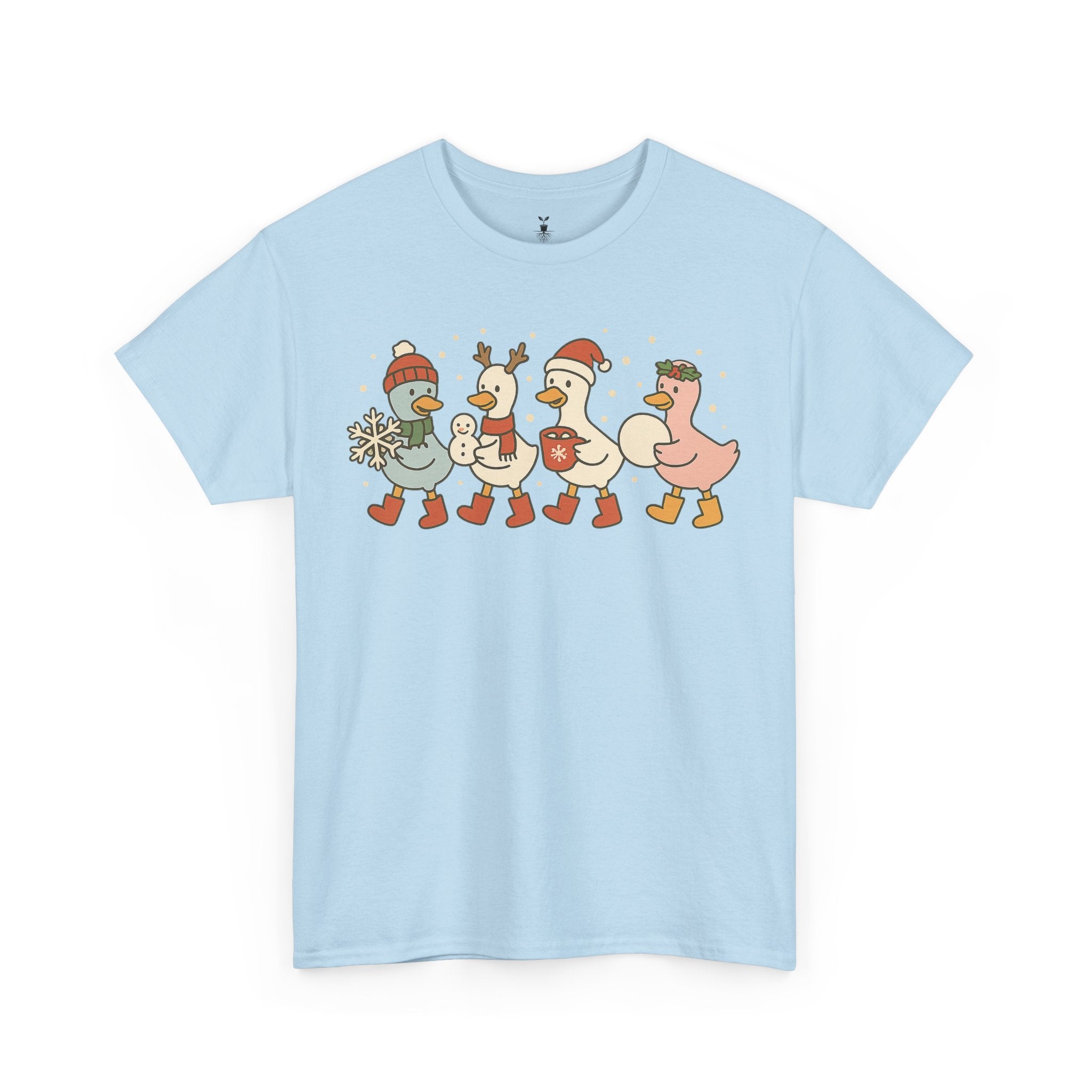 Cute Christmas Duck with Santa Hat Snowflake and Snowball T-Shirt