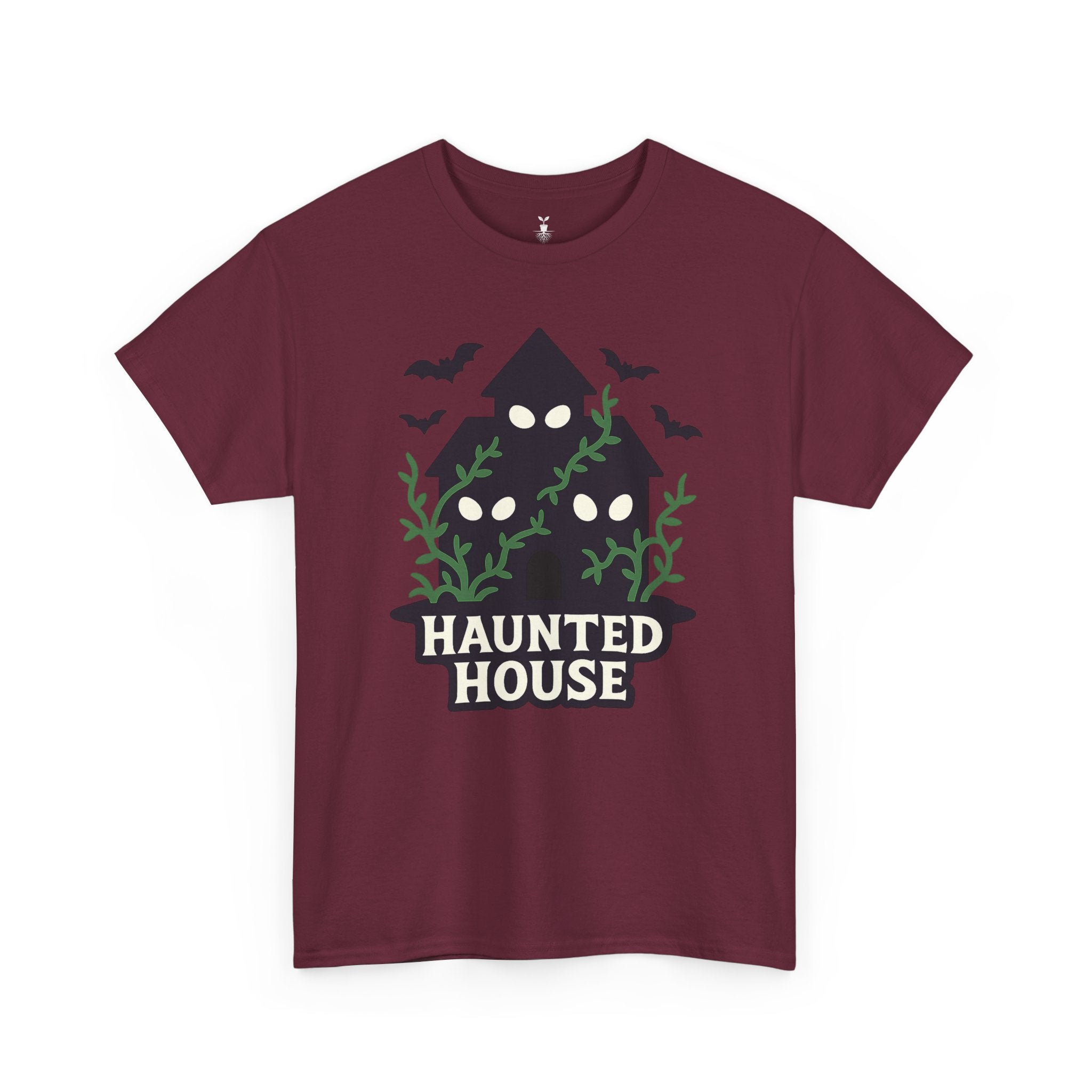 Haunted House with Creepy Eyes, Bats, and Vines Halloween T-Shirt