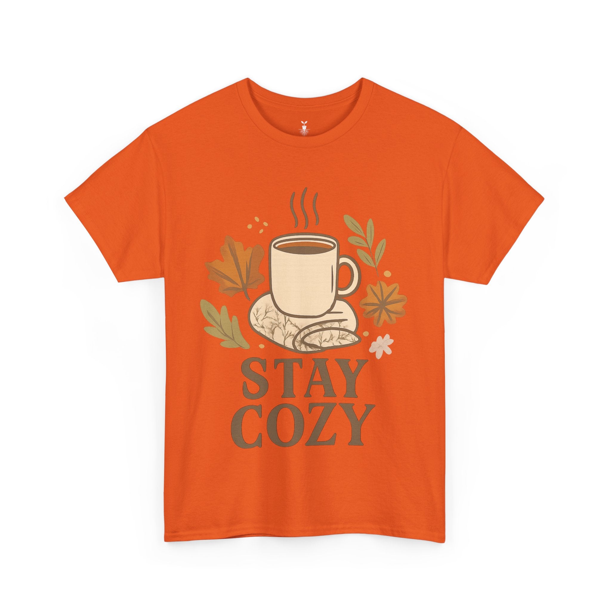 Stay Cozy with Coffee Mug, Blanket, and Falling Leaves T-Shirt