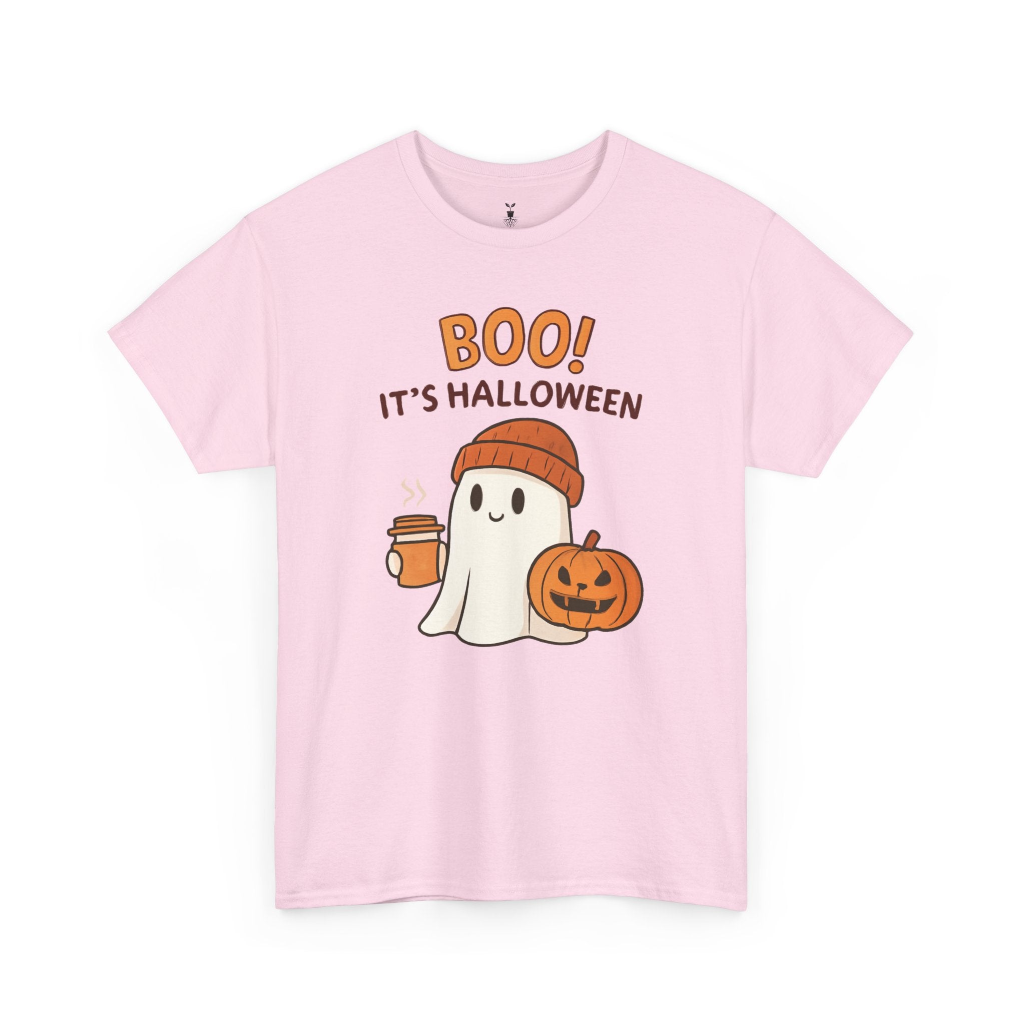 Cute Ghost with Pumpkin and Coffee Cup Boo T-Shirt