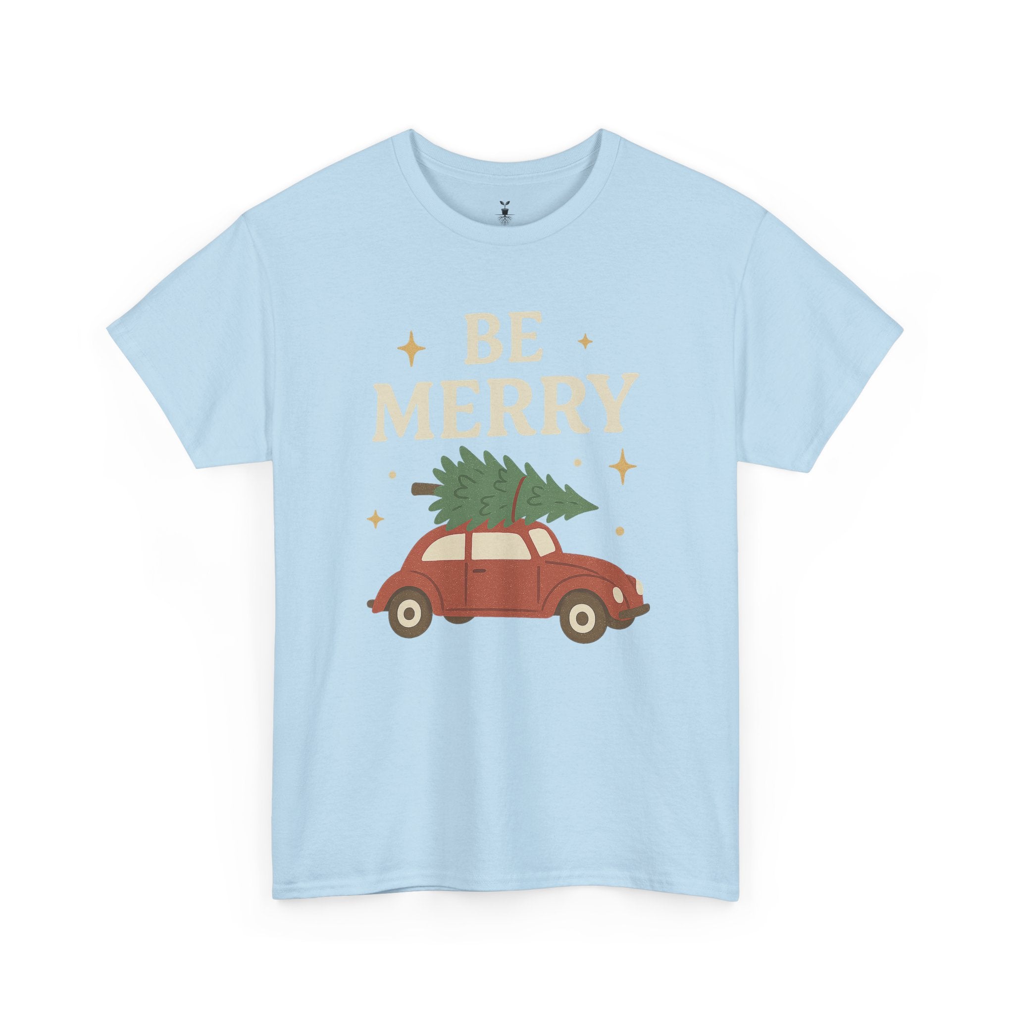 Retro Red Car Carrying Tree and Stars Be Merry Christmas T-Shirt