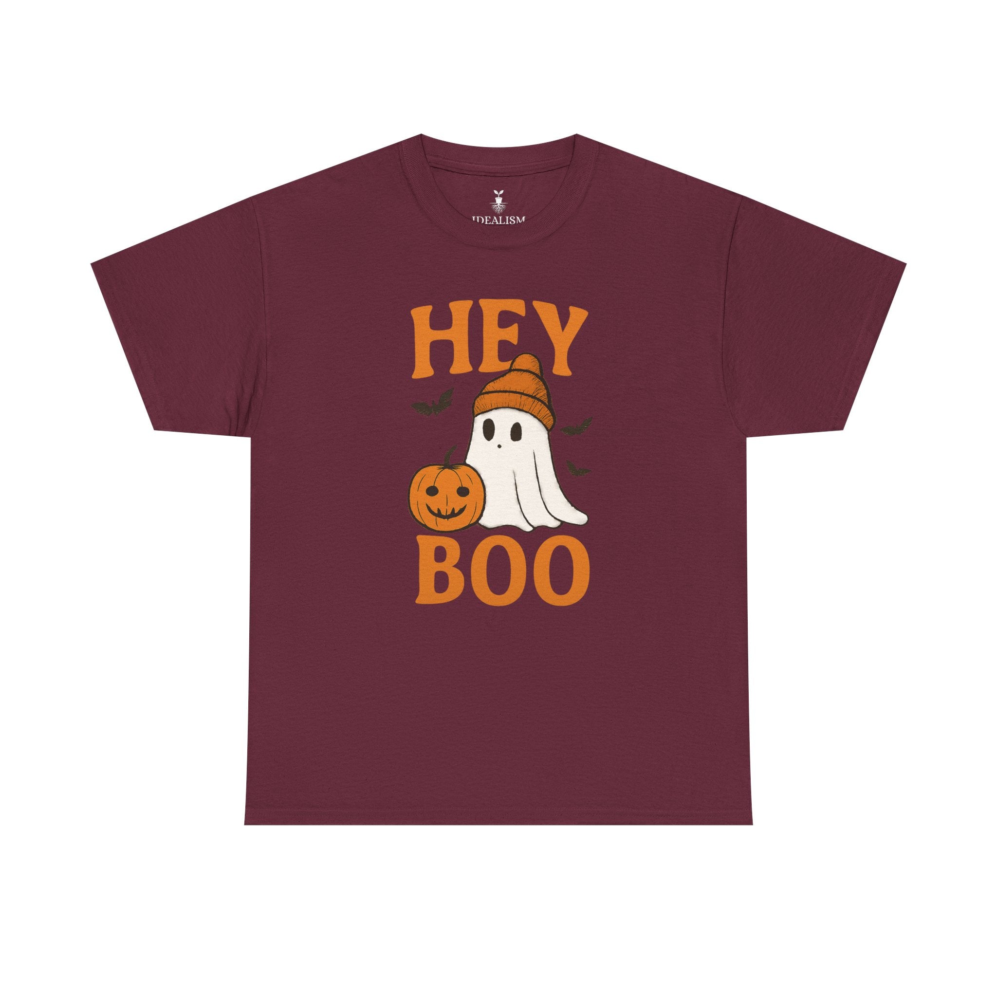 Cute Hey Boo Ghost T-Shirt – Funny Halloween Graphic Tee with Pumpkin Artwork and Spooky Season Aesthetic Design