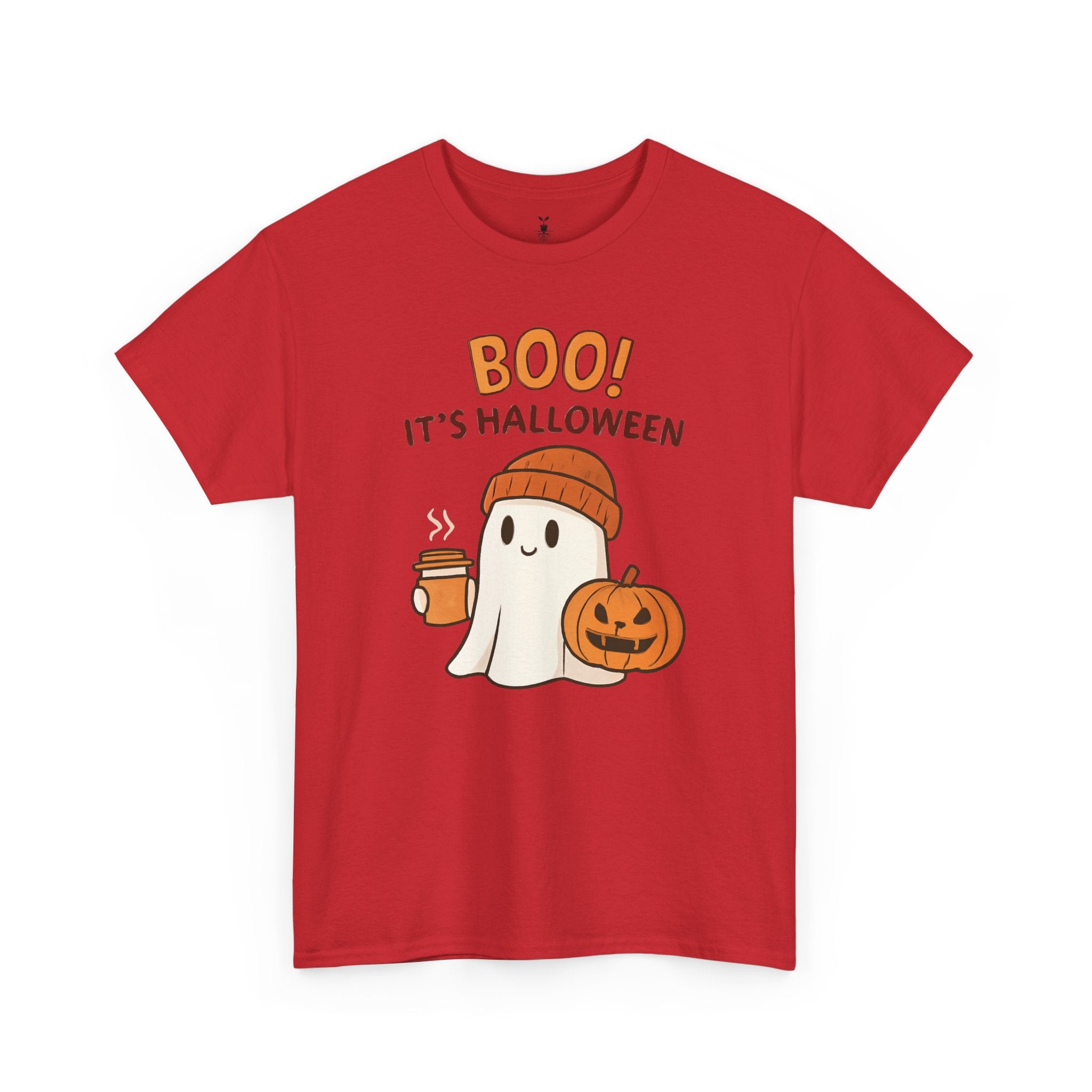 Cute Ghost with Pumpkin and Coffee Cup Boo T-Shirt