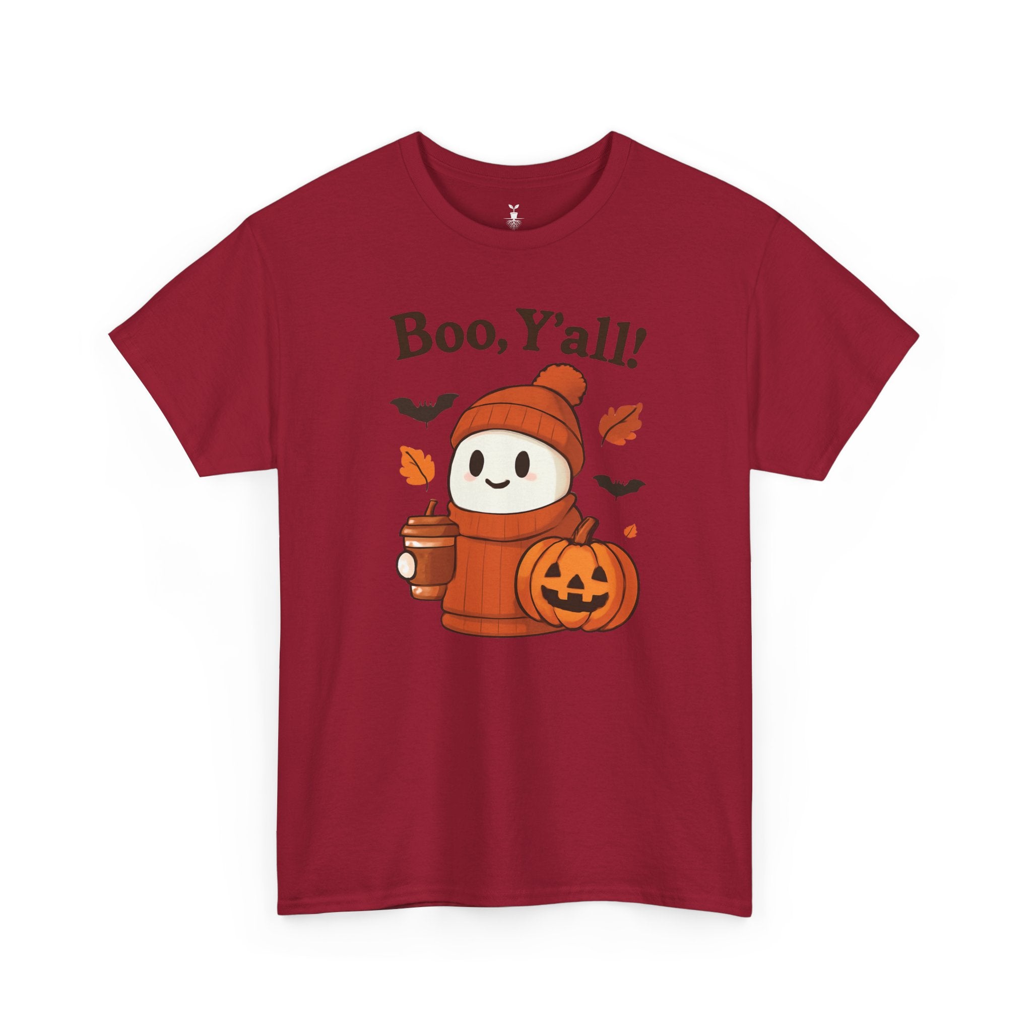 Cute Ghost with Pumpkin and Coffee Cup Boo Y’all Halloween T-Shirt