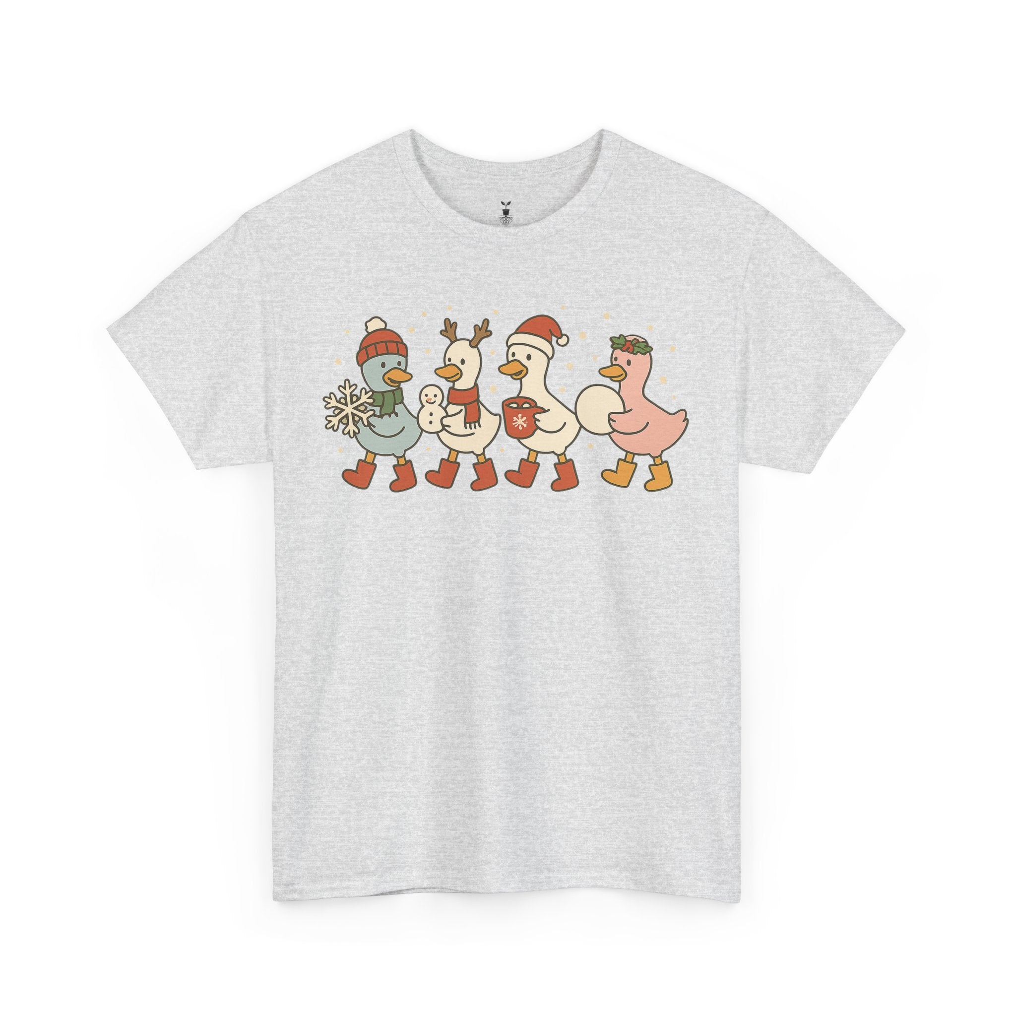 Cute Christmas Duck with Santa Hat Snowflake and Snowball T-Shirt