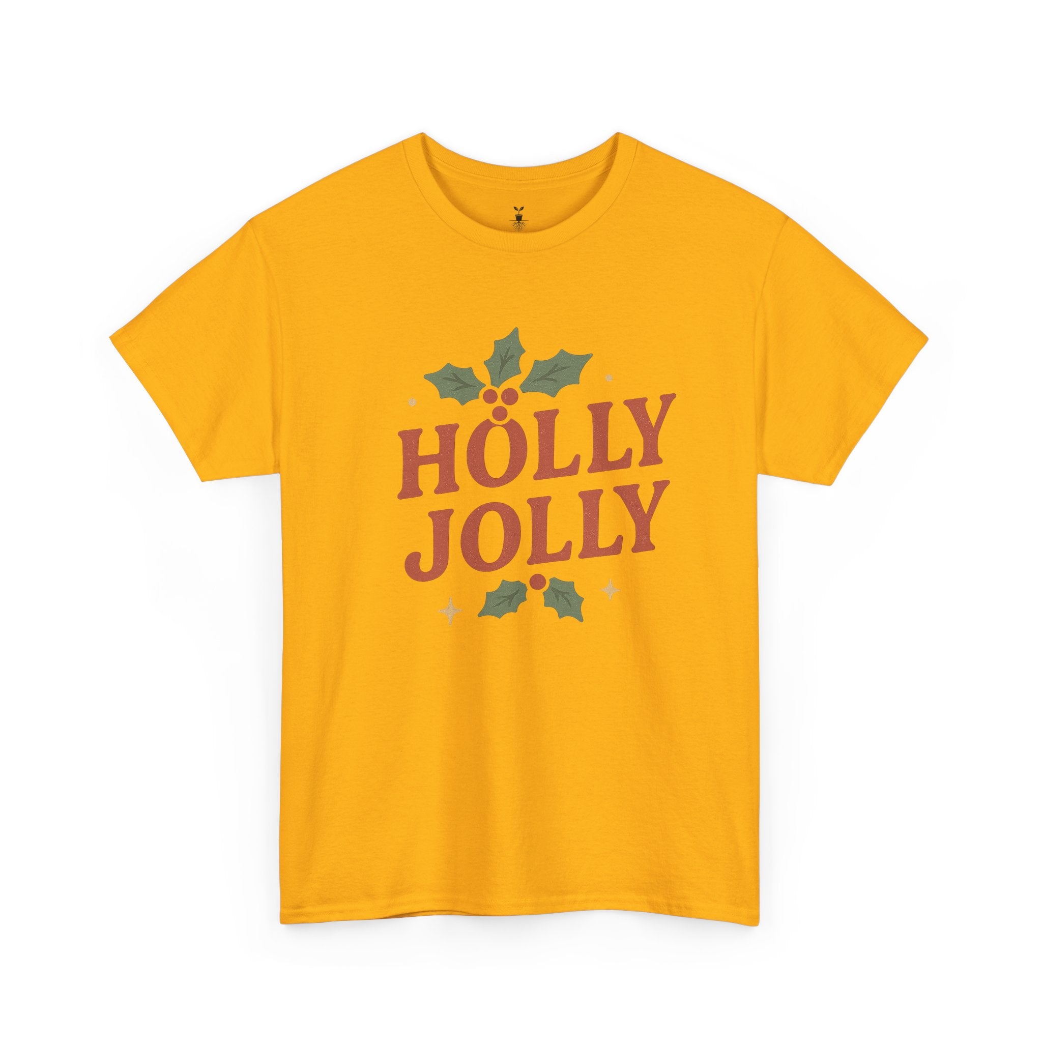 Holly Jolly Christmas with Festive Holly Leaves, Red Berries, and Golden Stars T-shirt