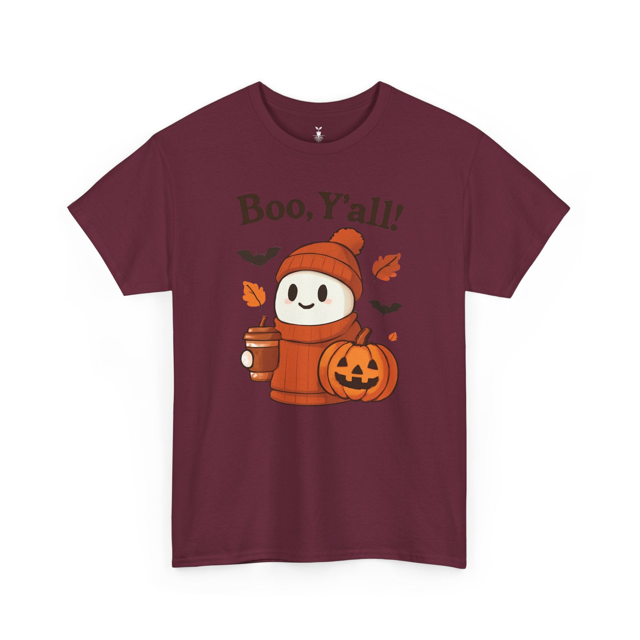 Cute Ghost with Pumpkin and Coffee Cup Boo Y’all Halloween T-Shirt