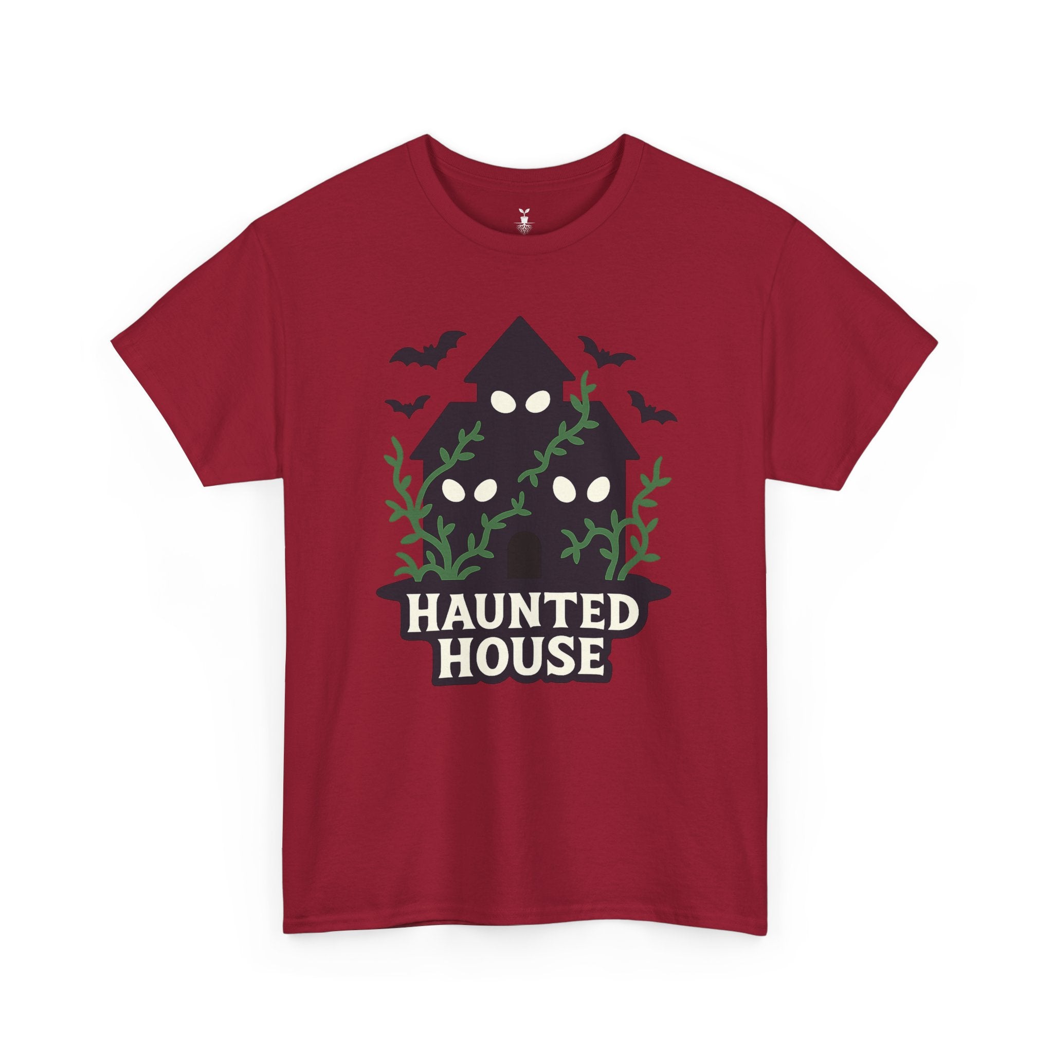 Haunted House with Creepy Eyes, Bats, and Vines Halloween T-Shirt