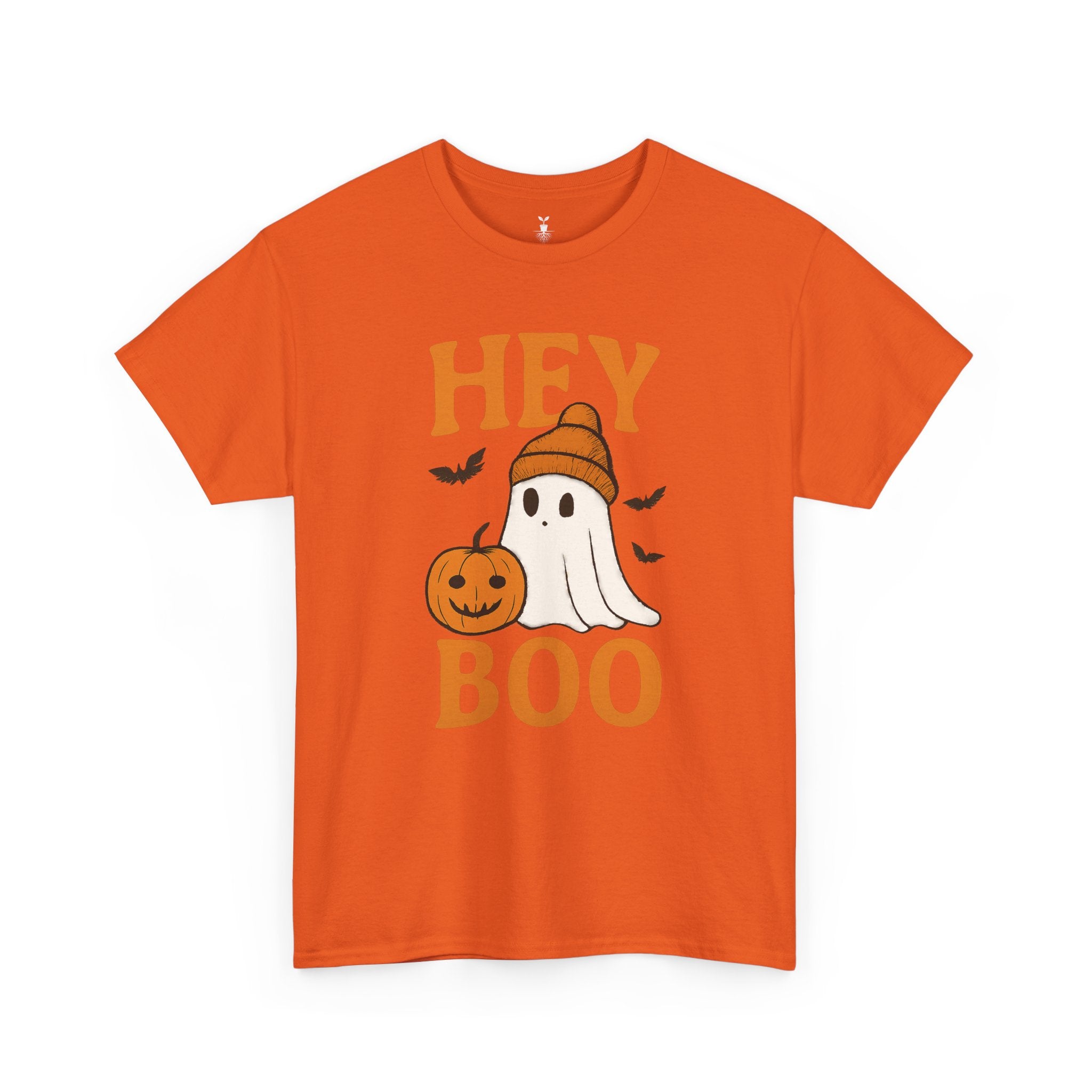 Cute Hey Boo Ghost T-Shirt – Funny Halloween Graphic Tee with Pumpkin Artwork and Spooky Season Aesthetic Design